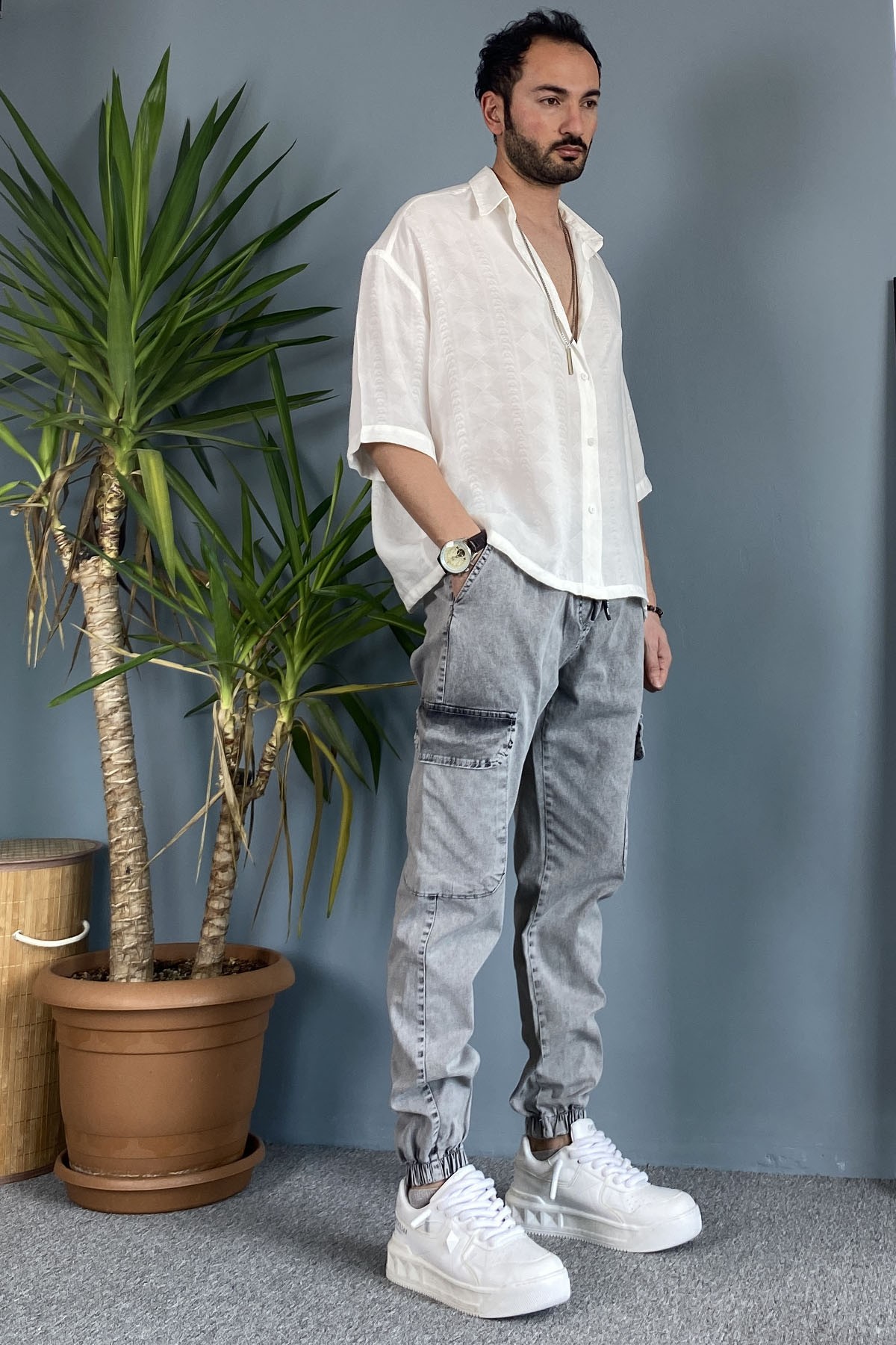  Paçası Lastikli Boyfriend Jogger Kargo Kot Pantolon