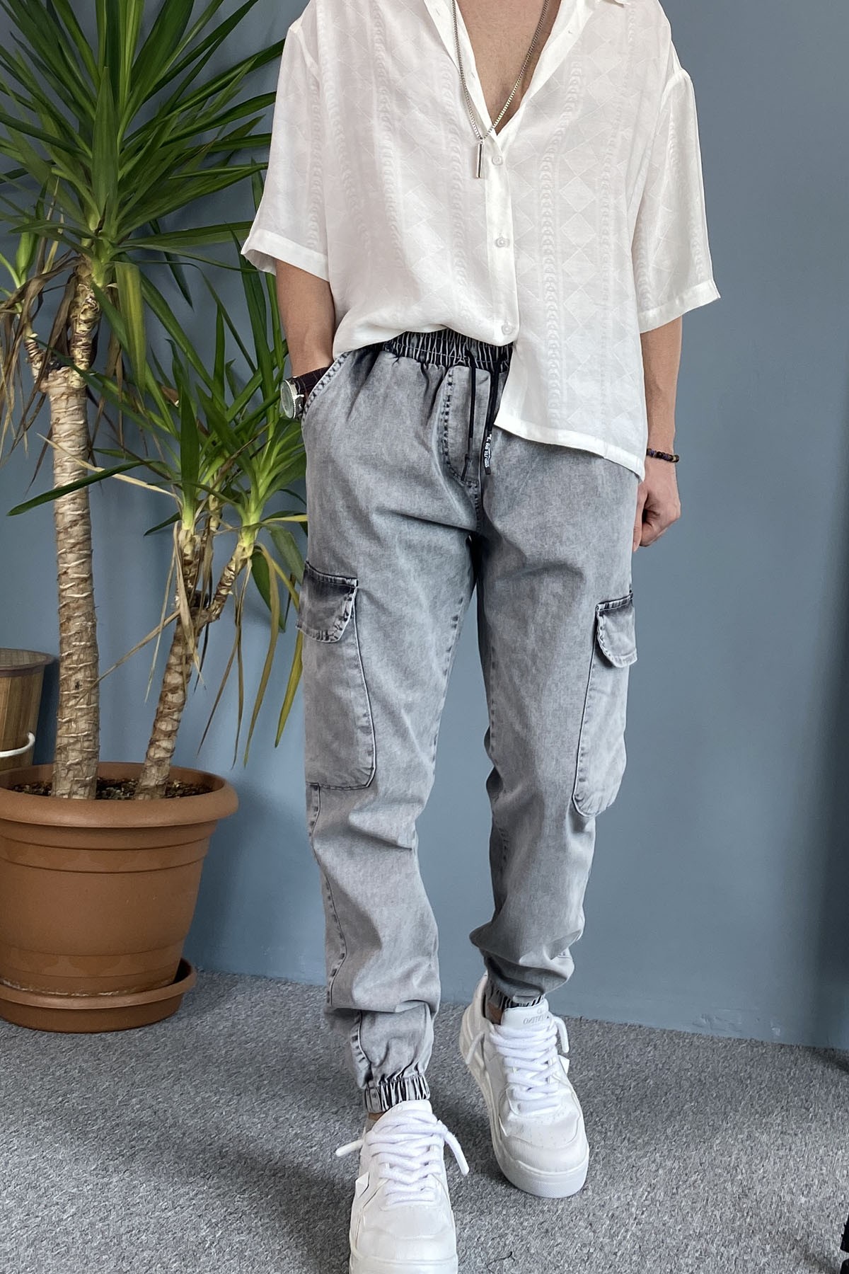  Paçası Lastikli Boyfriend Jogger Kargo Kot Pantolon