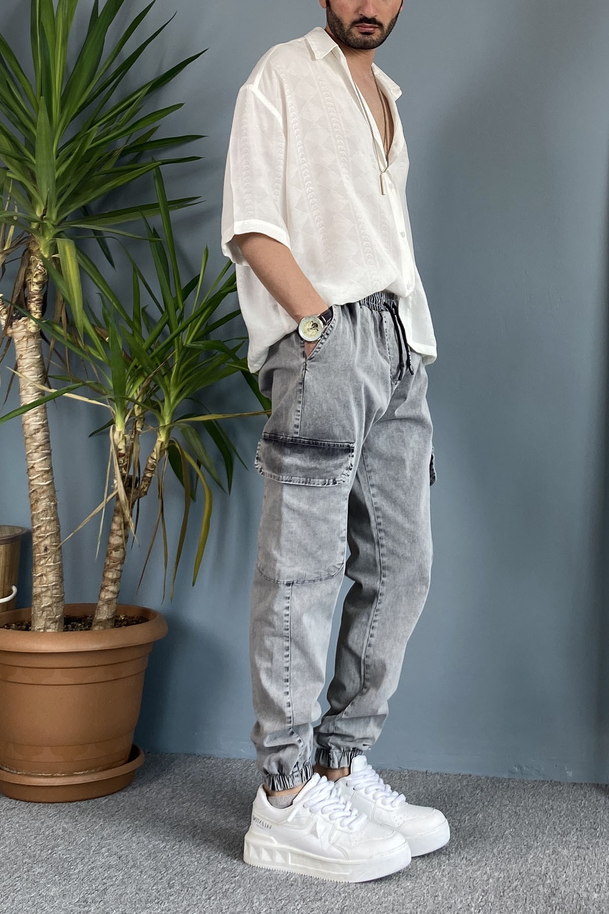  Paçası Lastikli Boyfriend Jogger Kargo Kot Pantolon