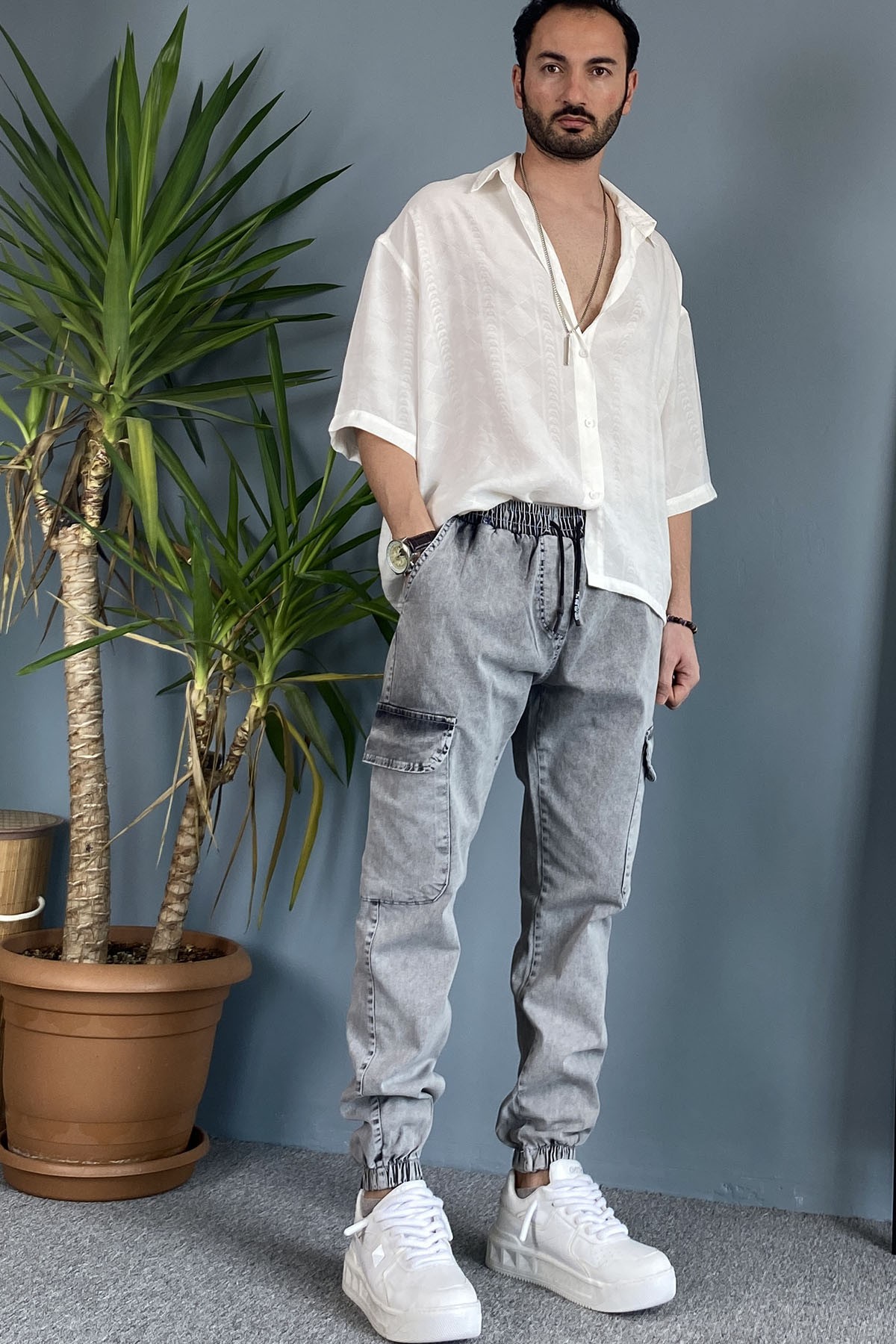  Paçası Lastikli Boyfriend Jogger Kargo Kot Pantolon