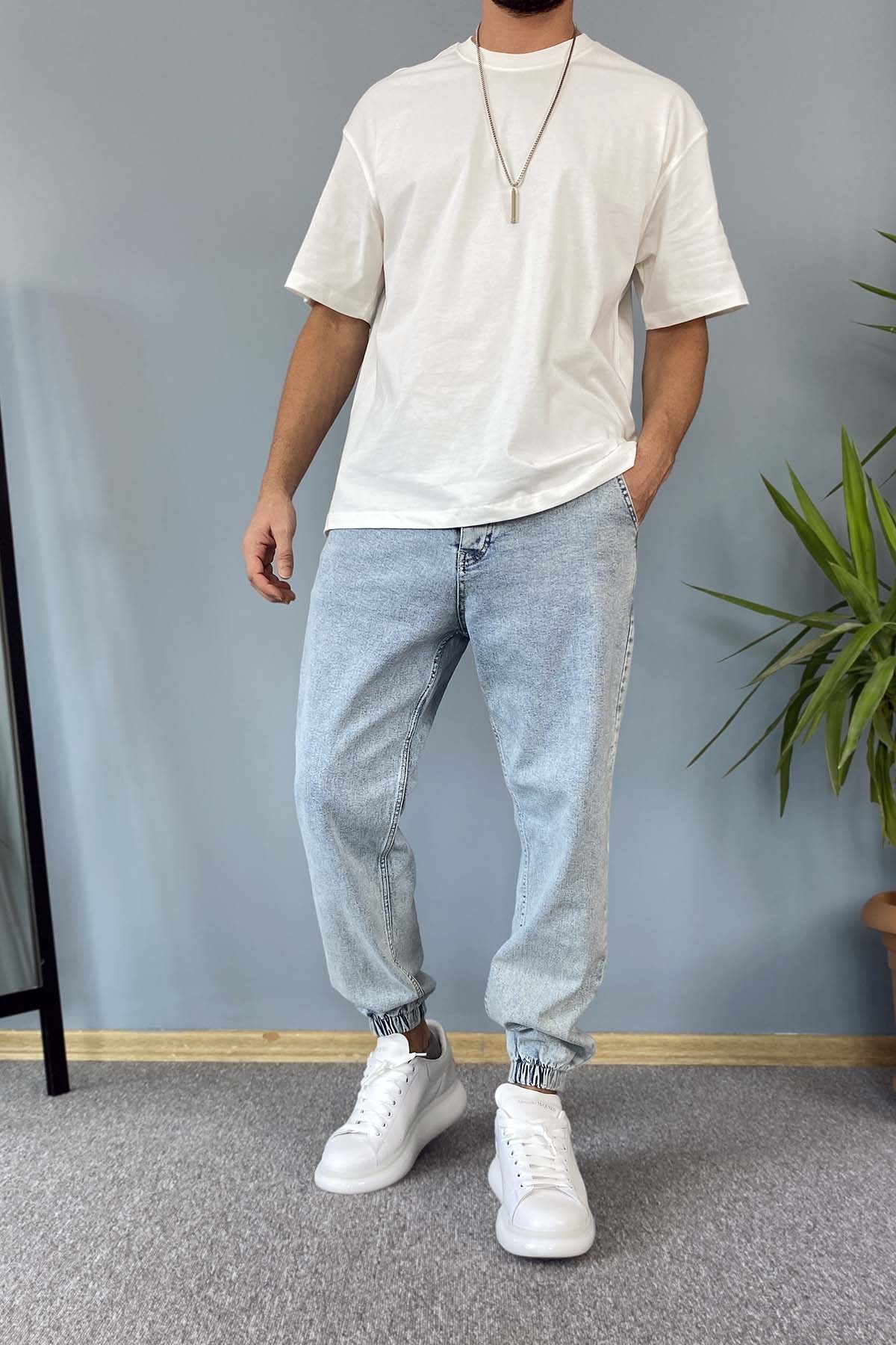  Paçası Lastikli Boyfriend Jogger Kot Pantolon