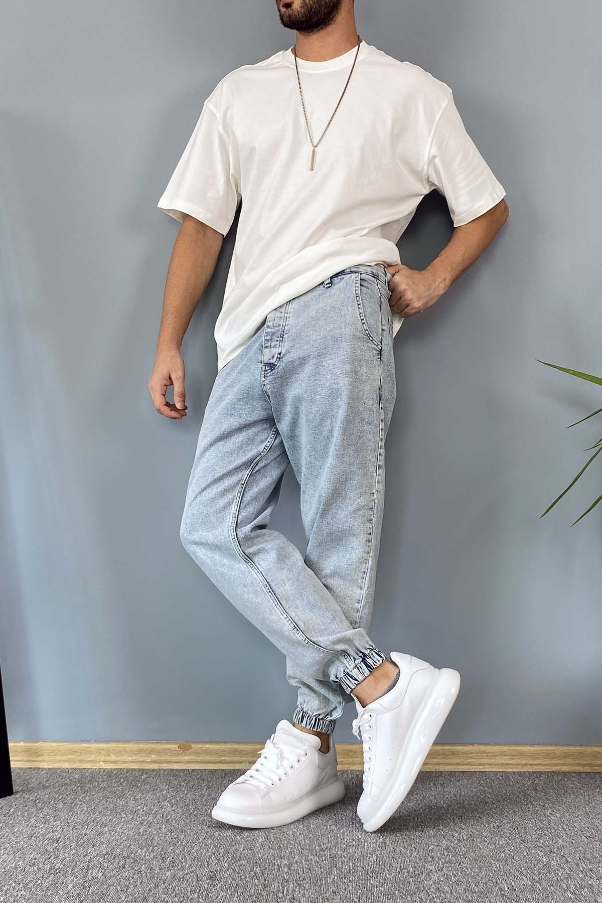  Paçası Lastikli Boyfriend Jogger Kot Pantolon