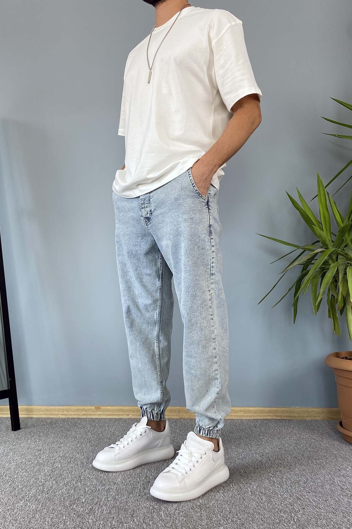  Paçası Lastikli Boyfriend Jogger Kot Pantolon