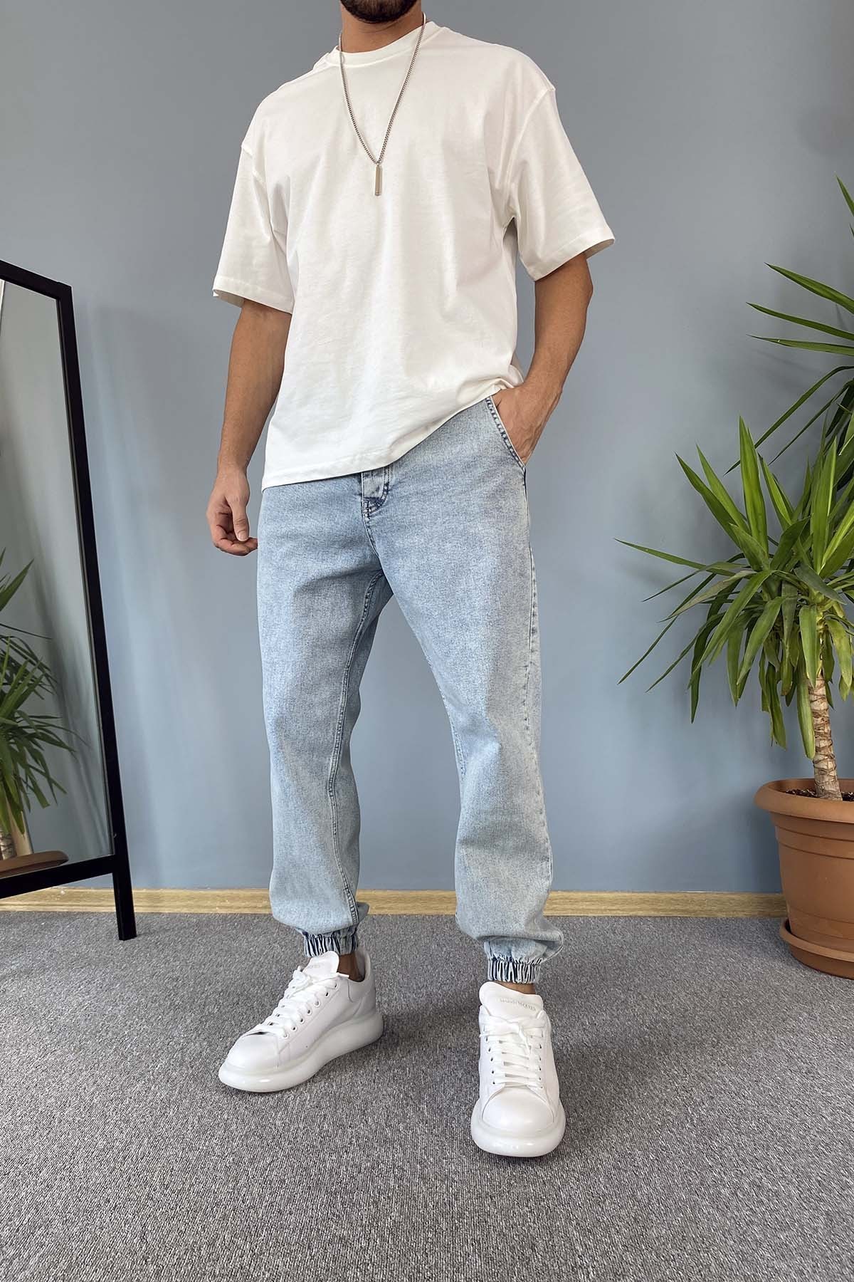  Paçası Lastikli Boyfriend Jogger Kot Pantolon