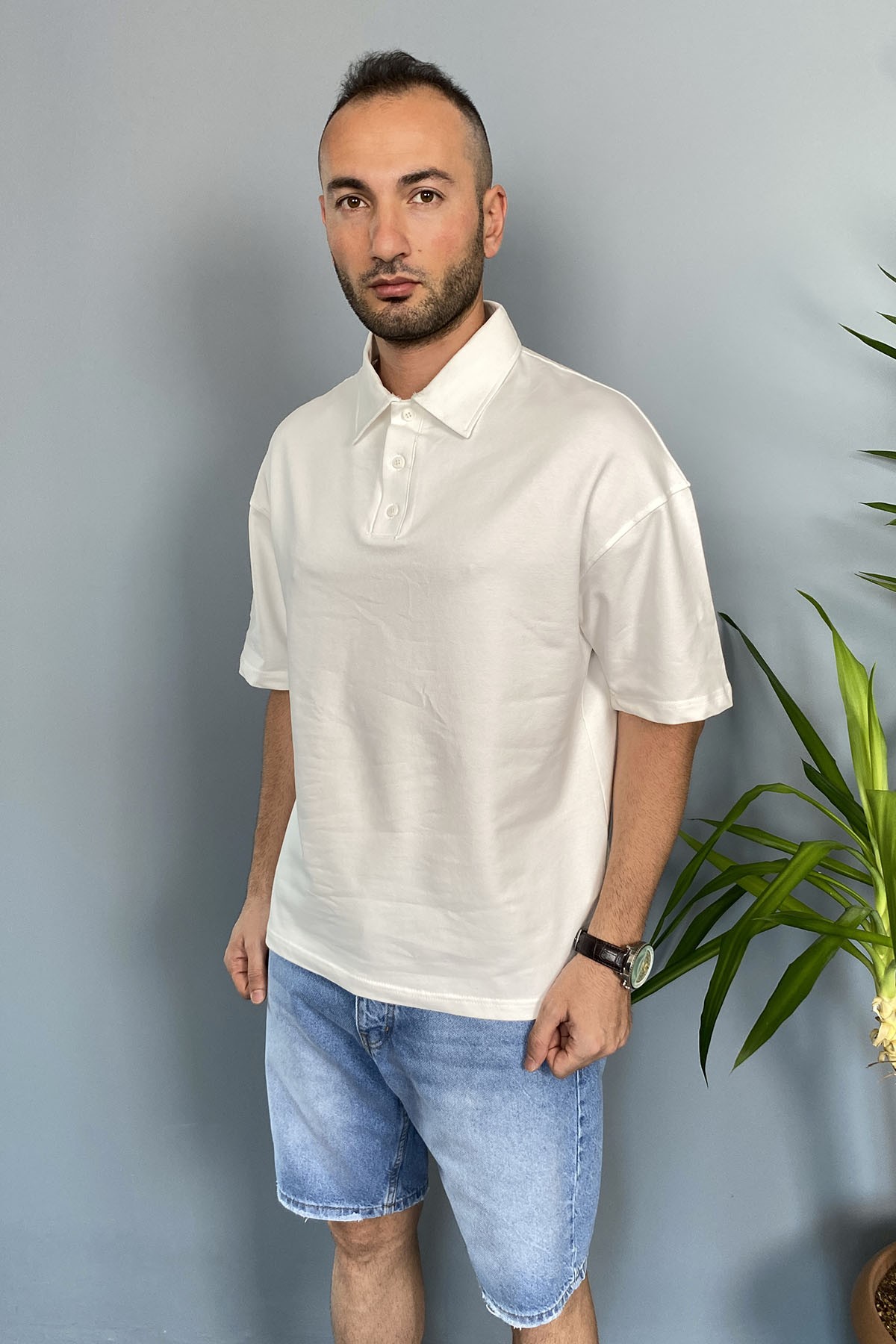  Polo Yaka Beyaz Tişört