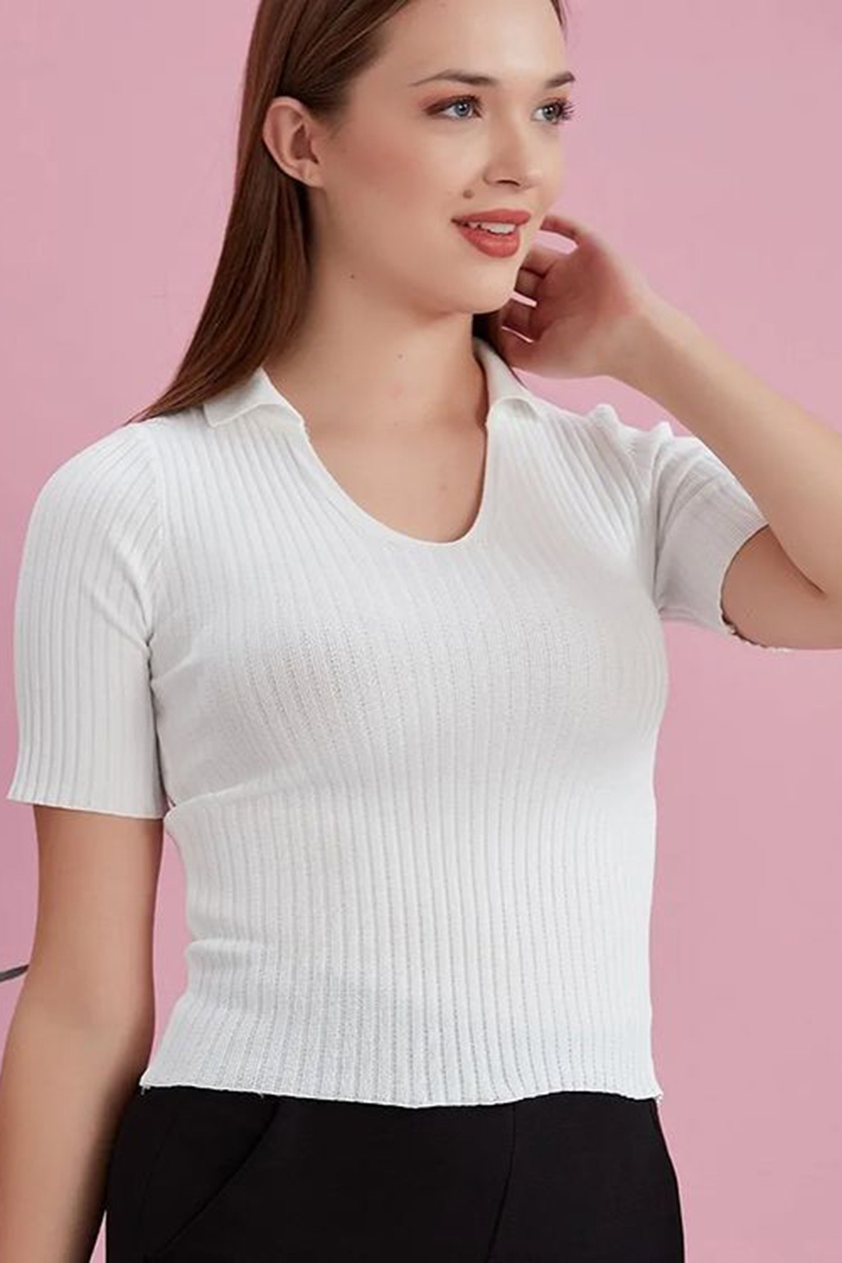 Erkek Polo Yaka Kısa Kol Kaşkorse Bluz Beyaz Renk