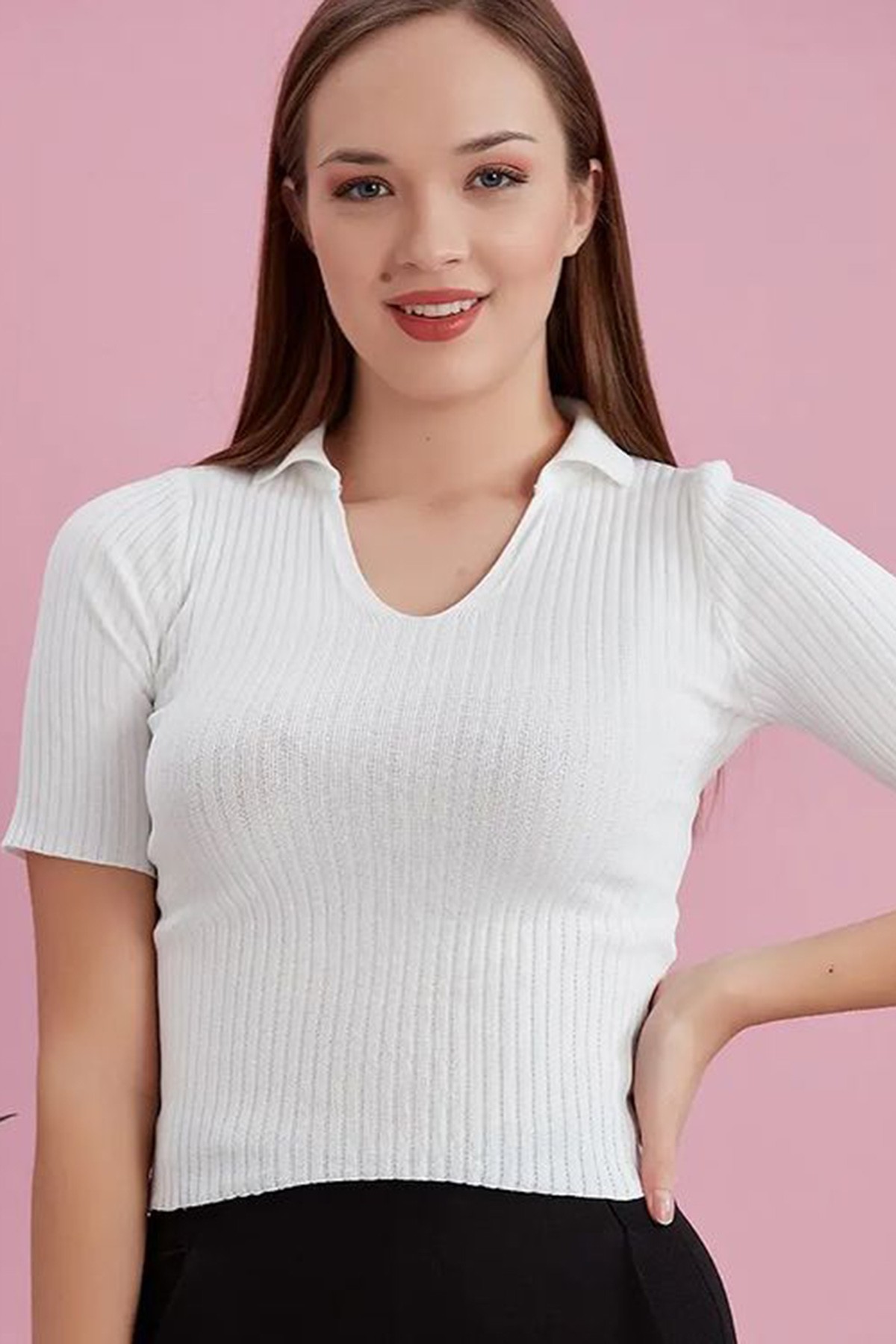 Erkek Polo Yaka Kısa Kol Kaşkorse Bluz Beyaz Renk