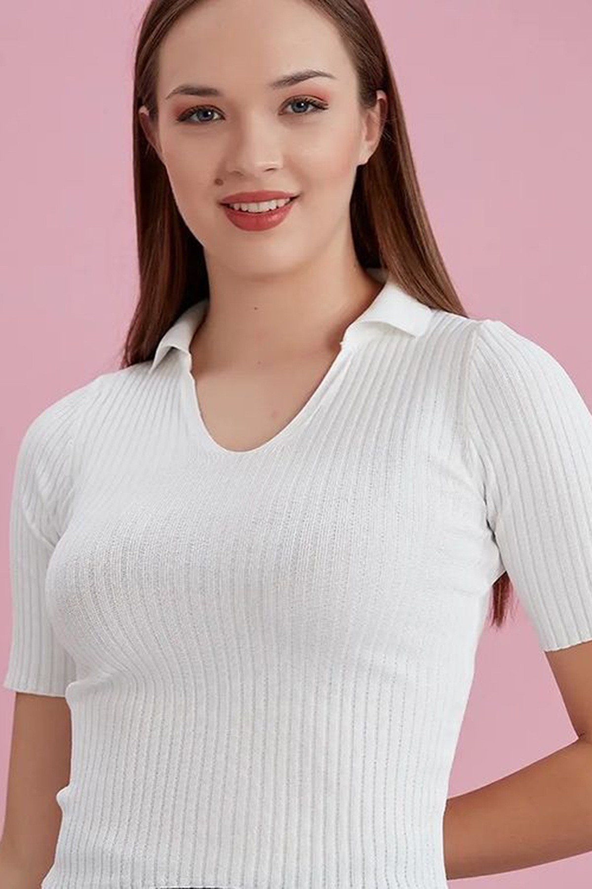 Erkek Polo Yaka Kısa Kol Kaşkorse Bluz Beyaz Renk