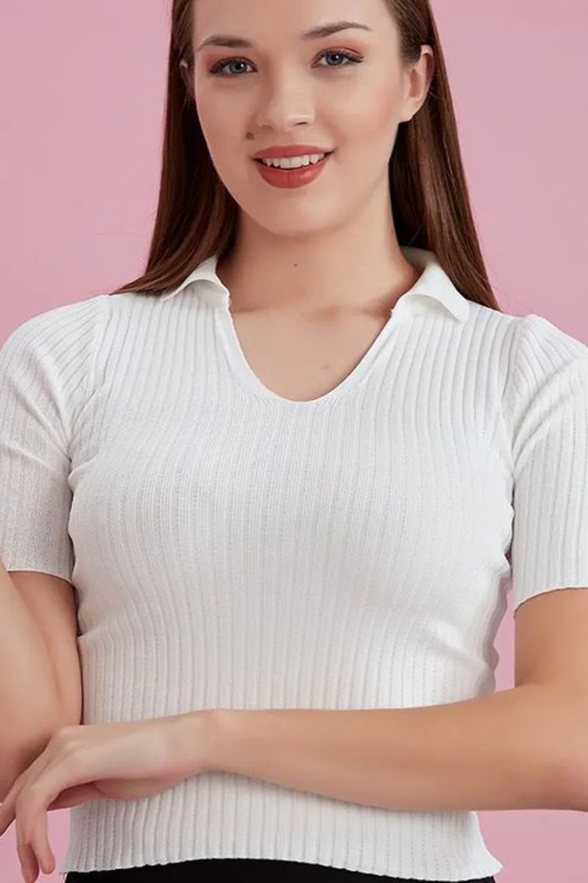 Erkek Polo Yaka Kısa Kol Kaşkorse Bluz Beyaz Renk
