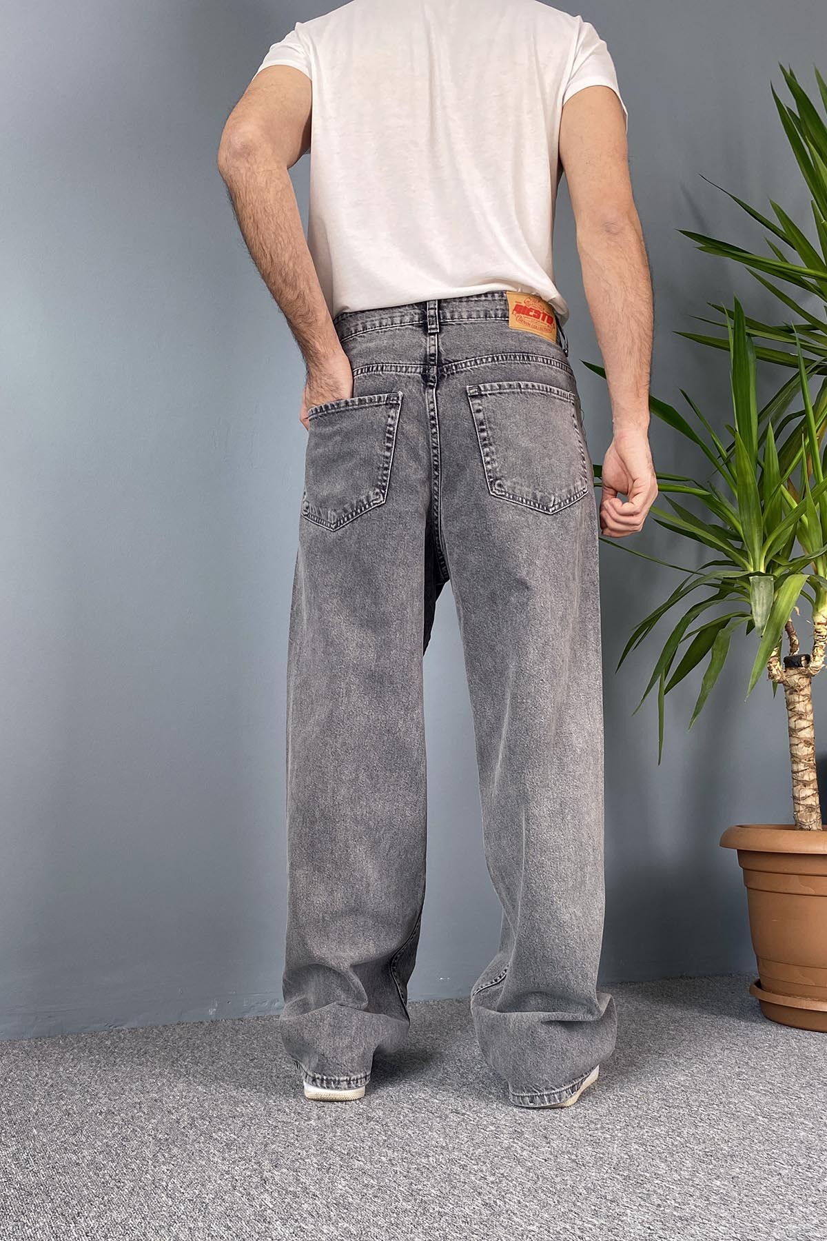  Rahat Kesim Gri Baggy Kot Pantolon