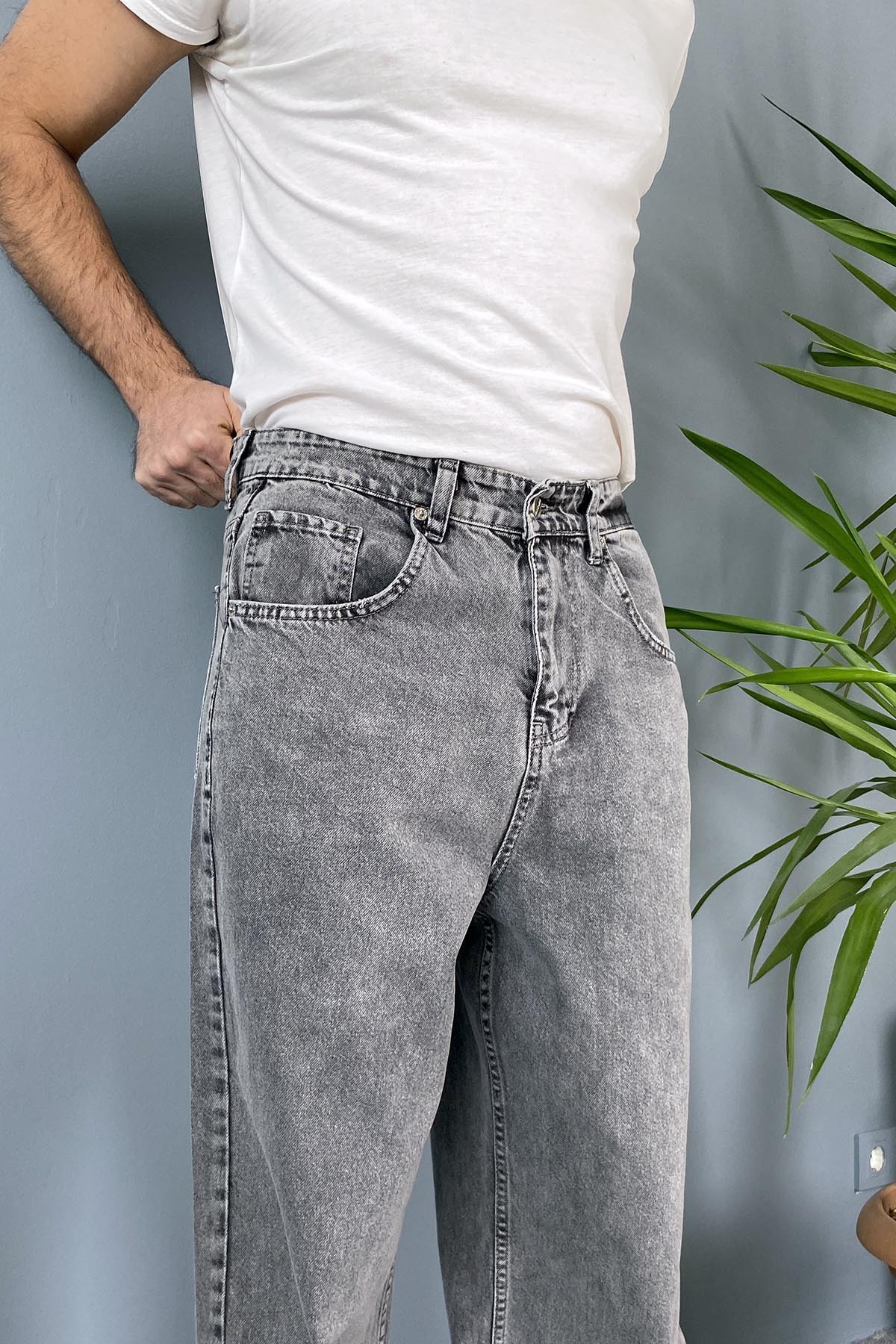  Rahat Kesim Gri Baggy Kot Pantolon