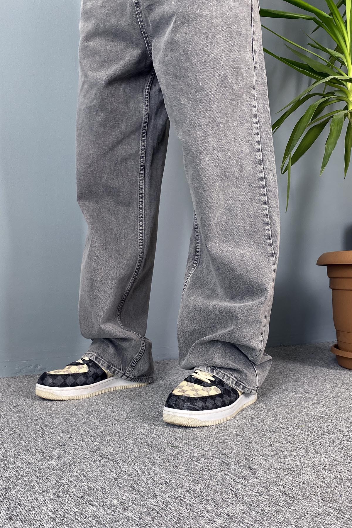  Rahat Kesim Gri Baggy Kot Pantolon