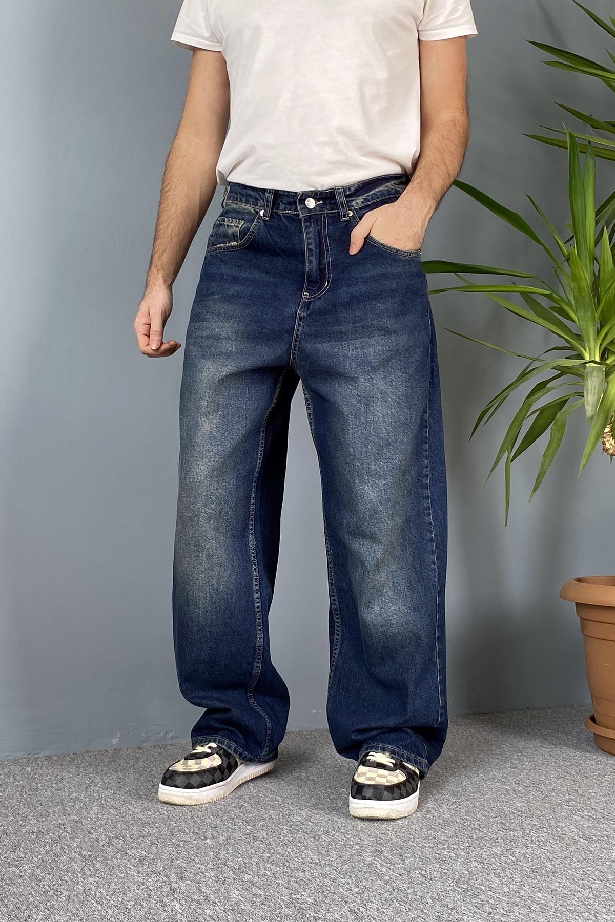  Rahat Kesim Lacivert Baggy Kot Pantolon