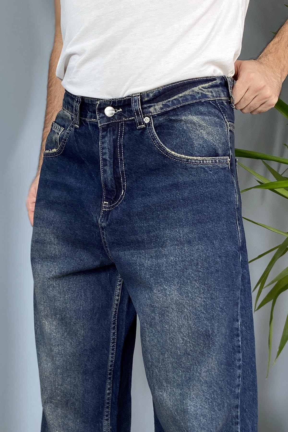  Rahat Kesim Lacivert Baggy Kot Pantolon