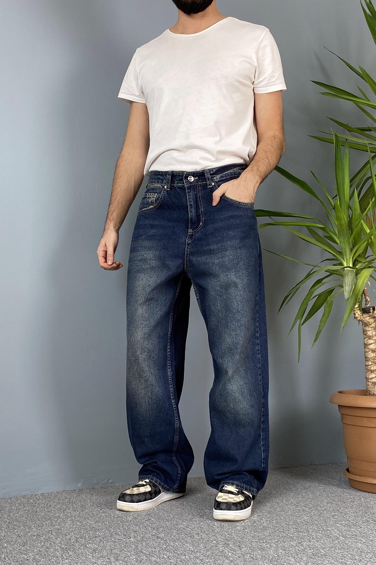  Rahat Kesim Lacivert Baggy Kot Pantolon