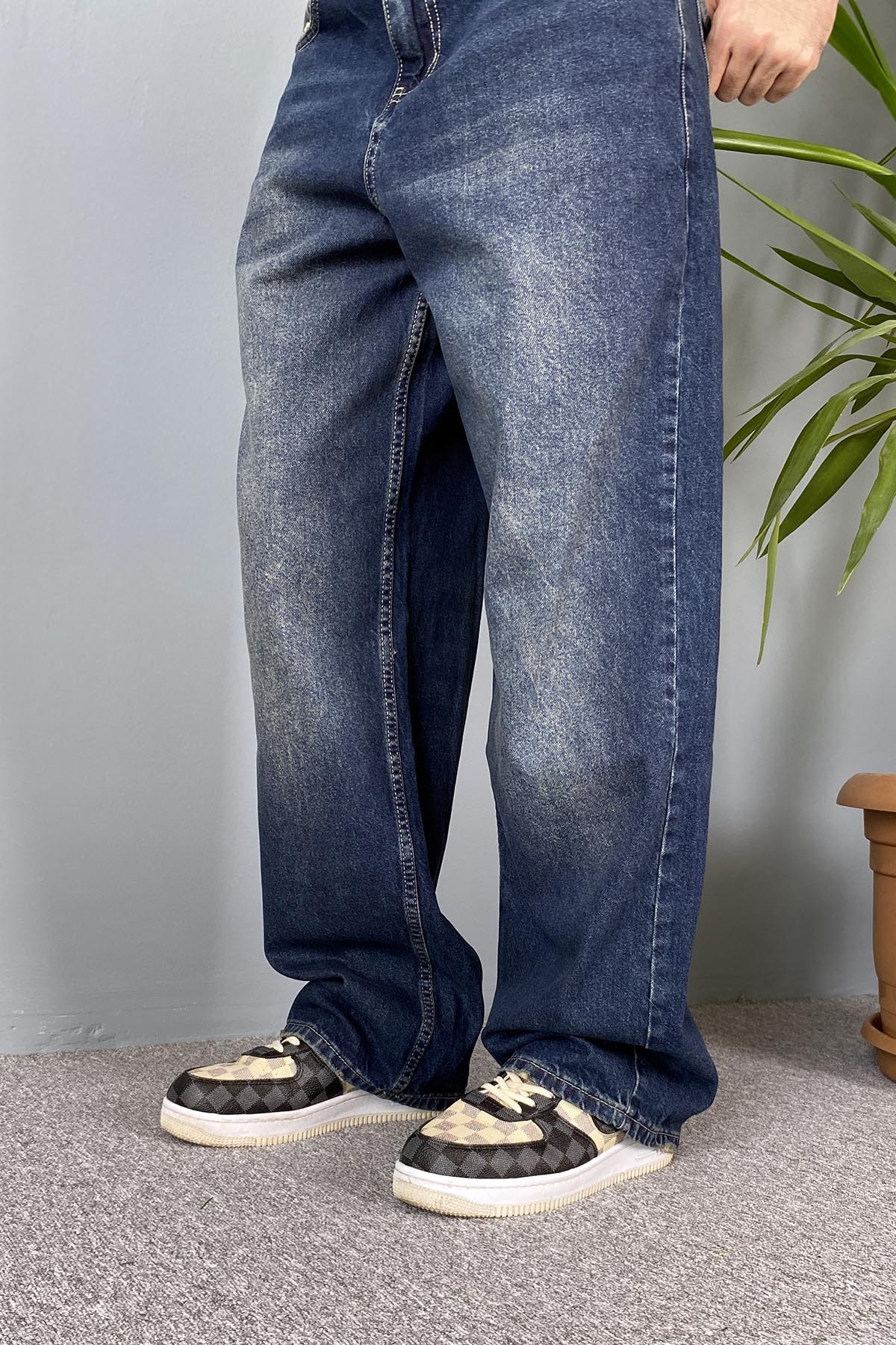  Rahat Kesim Lacivert Baggy Kot Pantolon