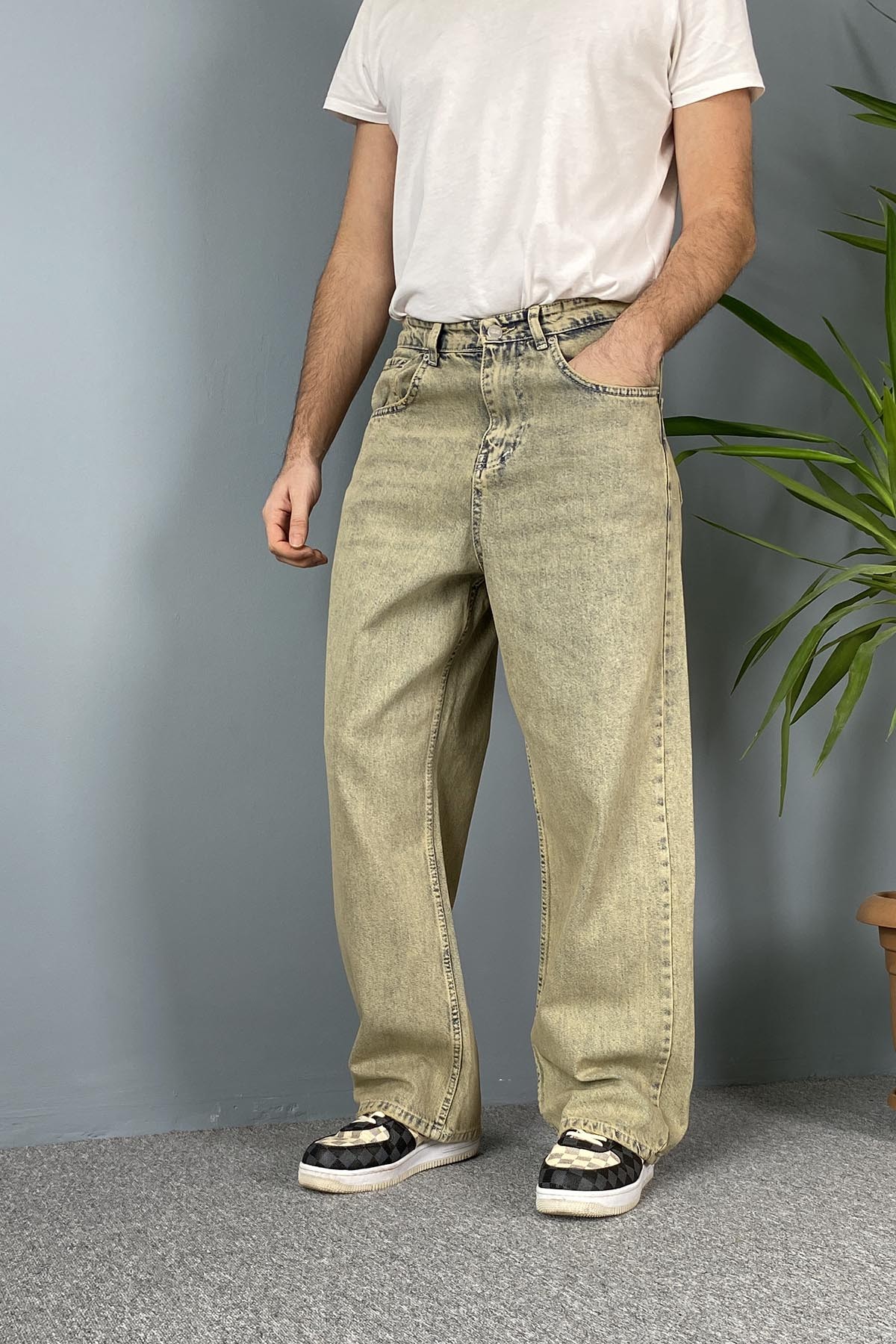  Rahat Kesim Eskitme Baggy Kot Pantolon