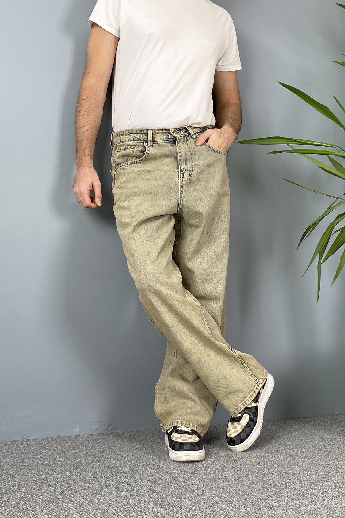  Rahat Kesim Eskitme Baggy Kot Pantolon