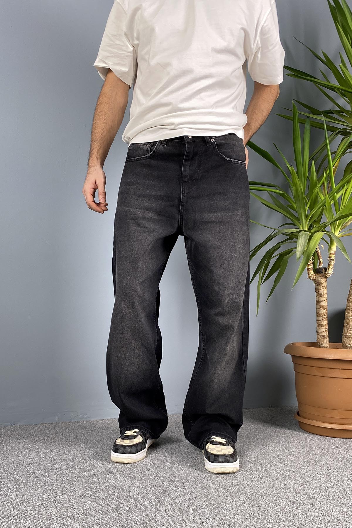  Rahat Kesim Siyah Baggy Kot Pantolon