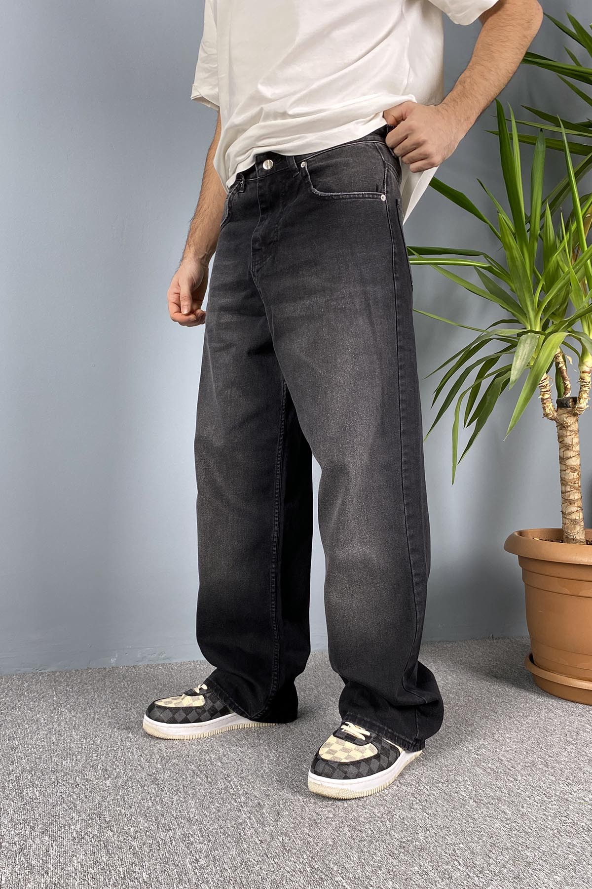  Rahat Kesim Siyah Baggy Kot Pantolon