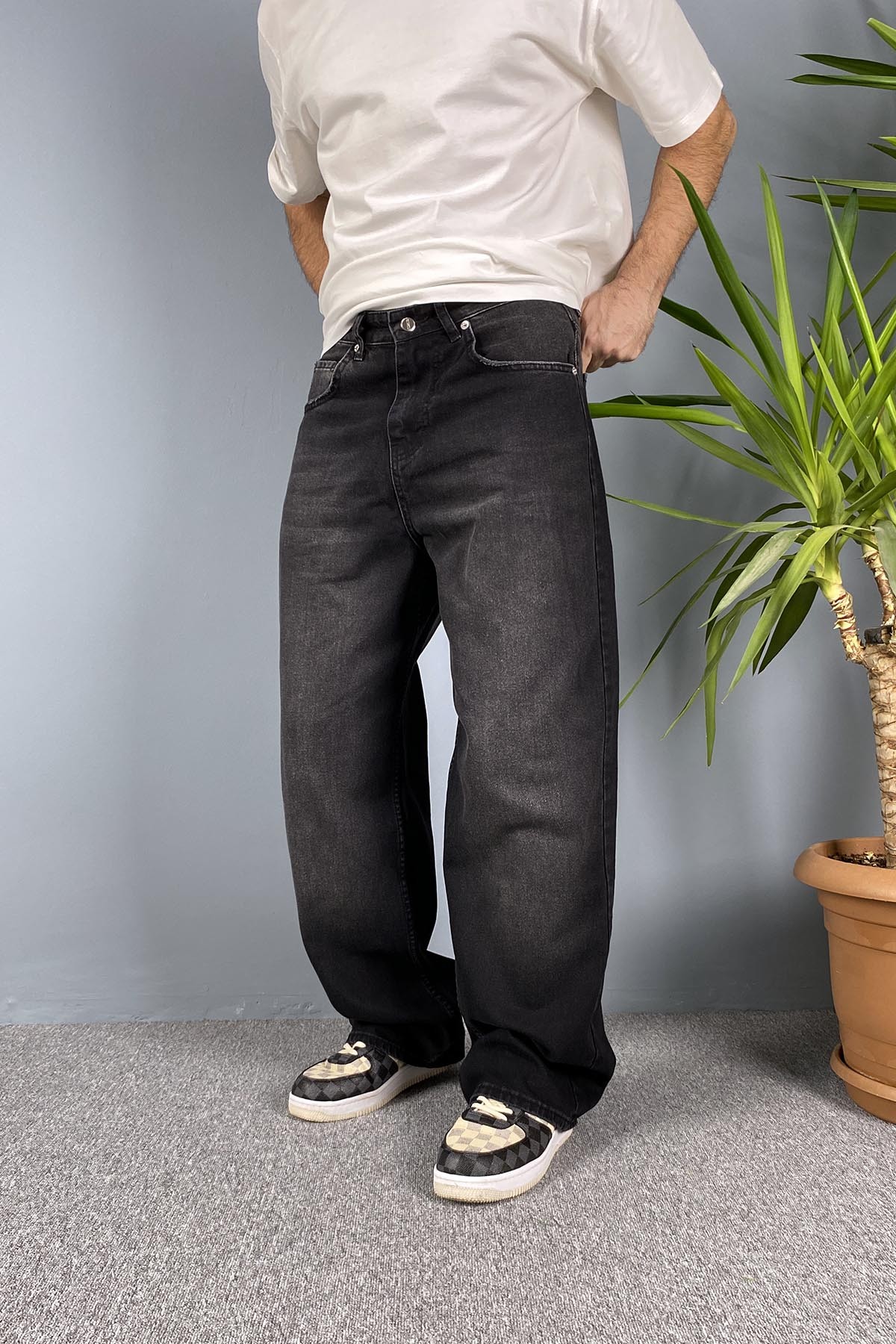  Rahat Kesim Siyah Baggy Kot Pantolon