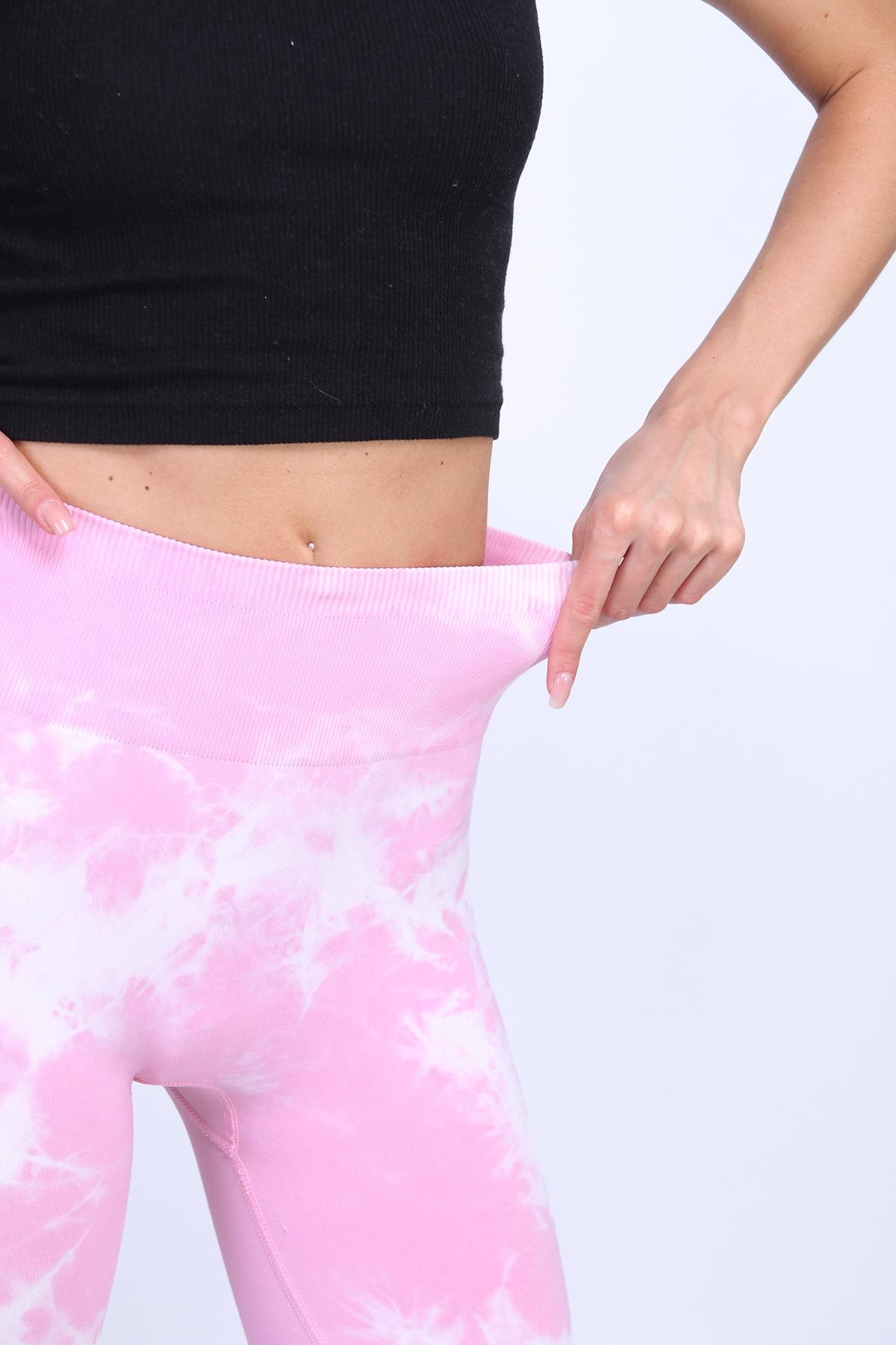  Toparlayıcı Push-Up Batik Tayt Desenli Kışlık Spor Tayt Pembe