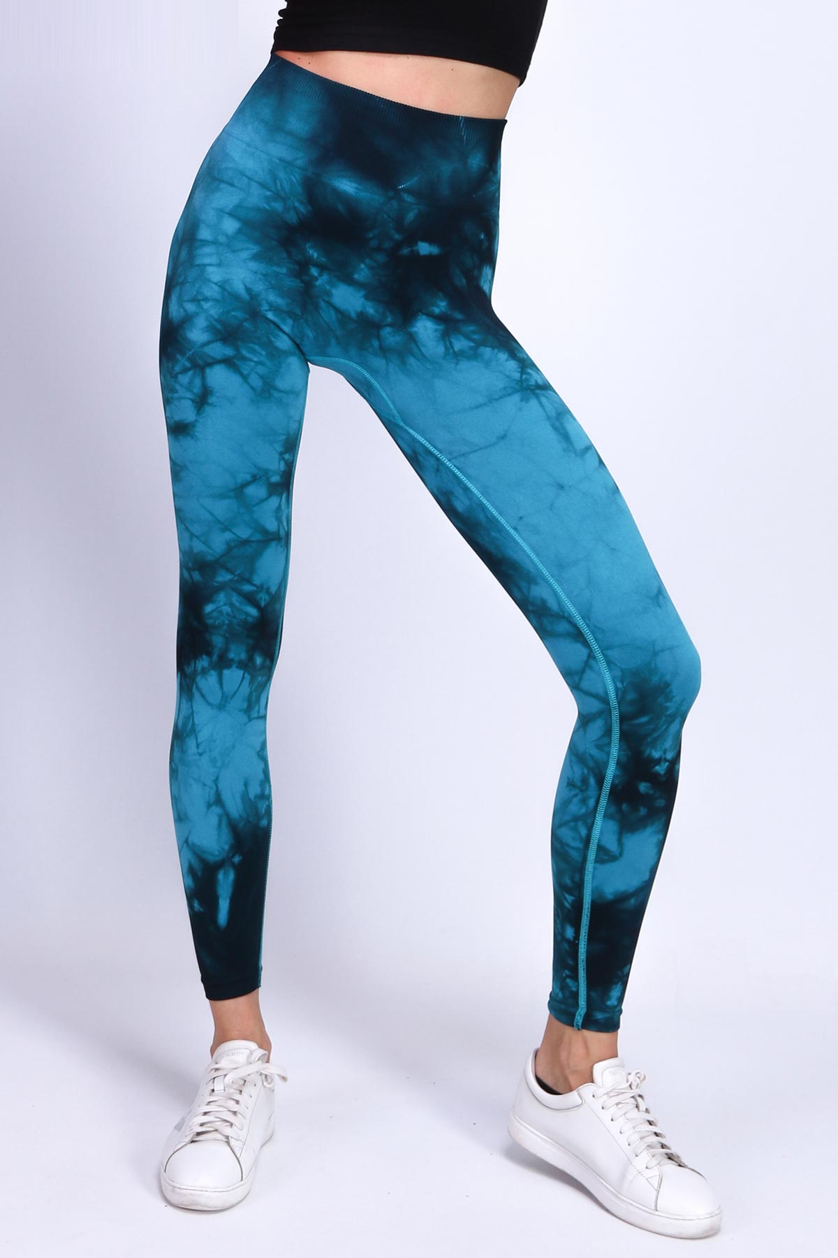  Toparlayıcı Push-Up Batik Tayt Desenli Spor Tayt Mavi