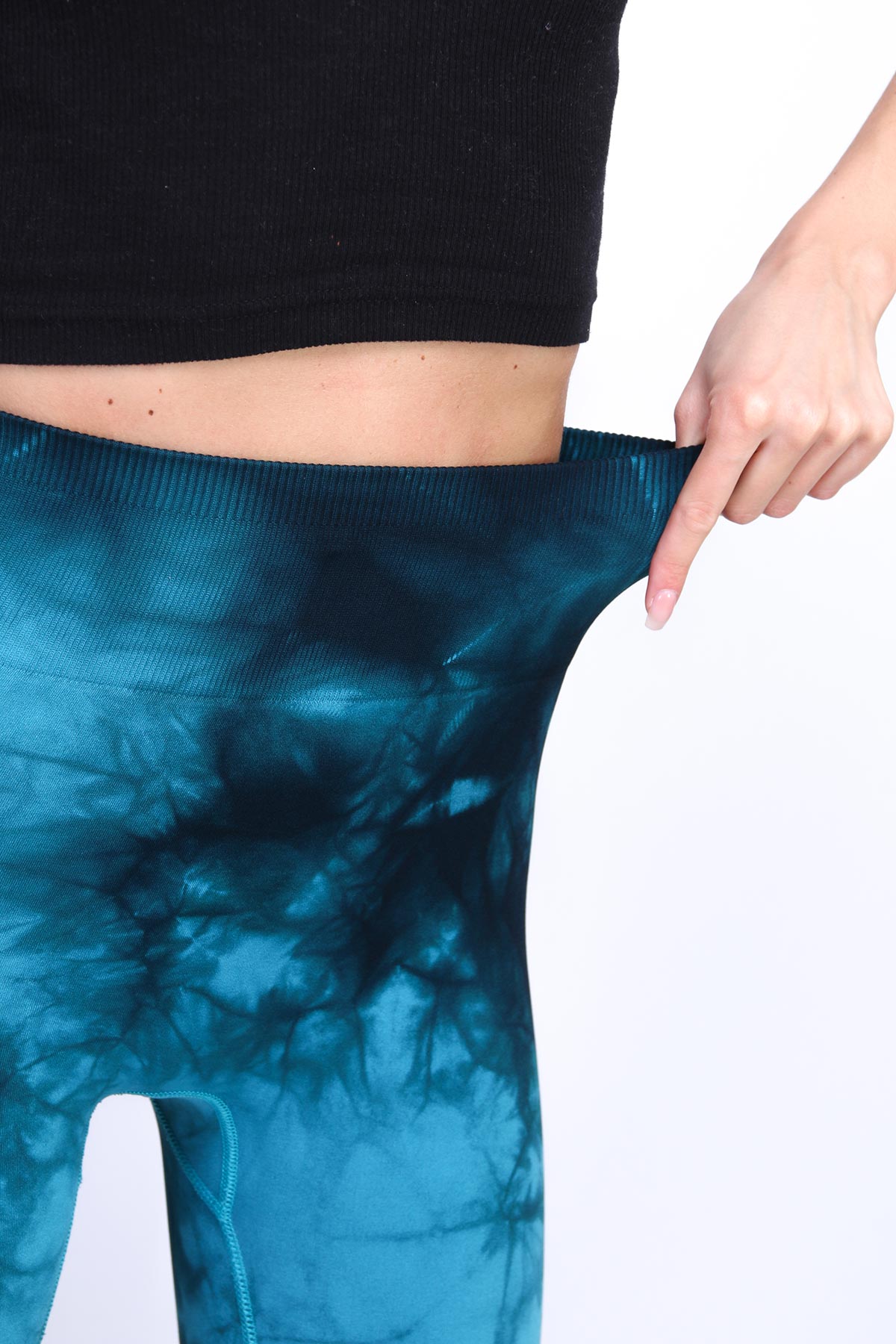  Toparlayıcı Push-Up Batik Tayt Desenli Spor Tayt Mavi