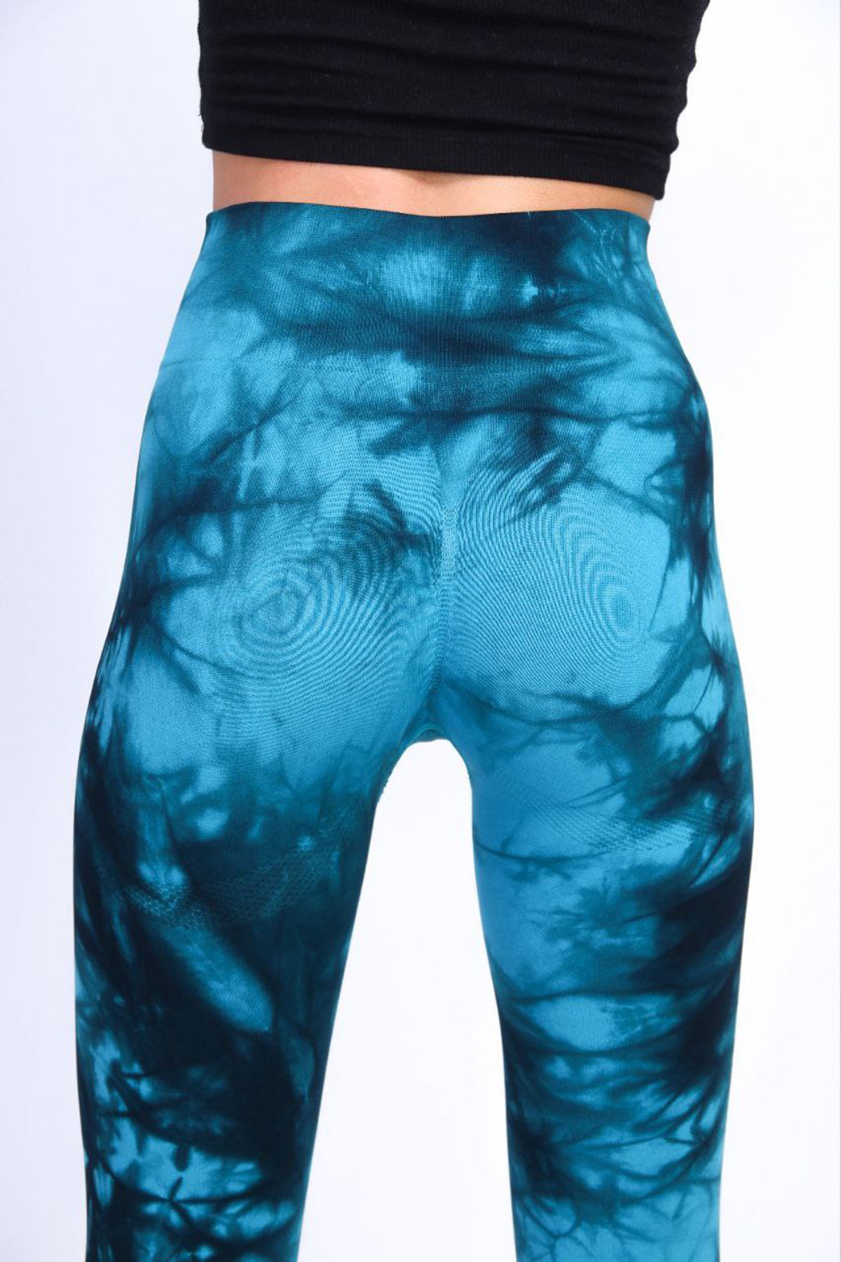  Toparlayıcı Push-Up Batik Tayt Desenli Spor Tayt Mavi