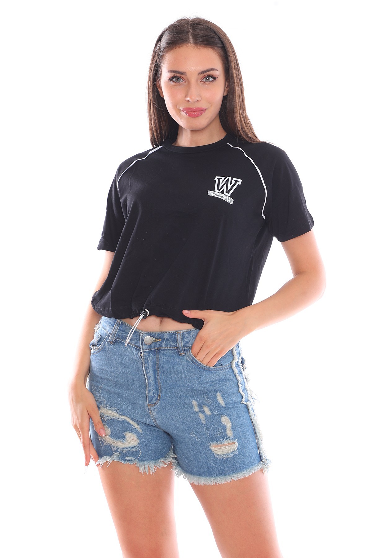  Wildcats Baskılı Belden Ayarlanabilir Crop Tişört