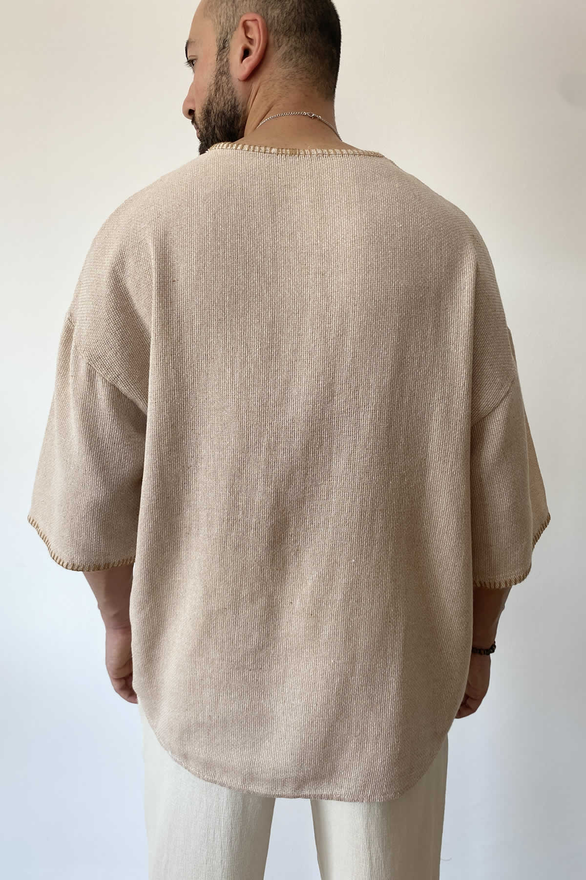 Oversize Cepli Keten Erkek Tişört