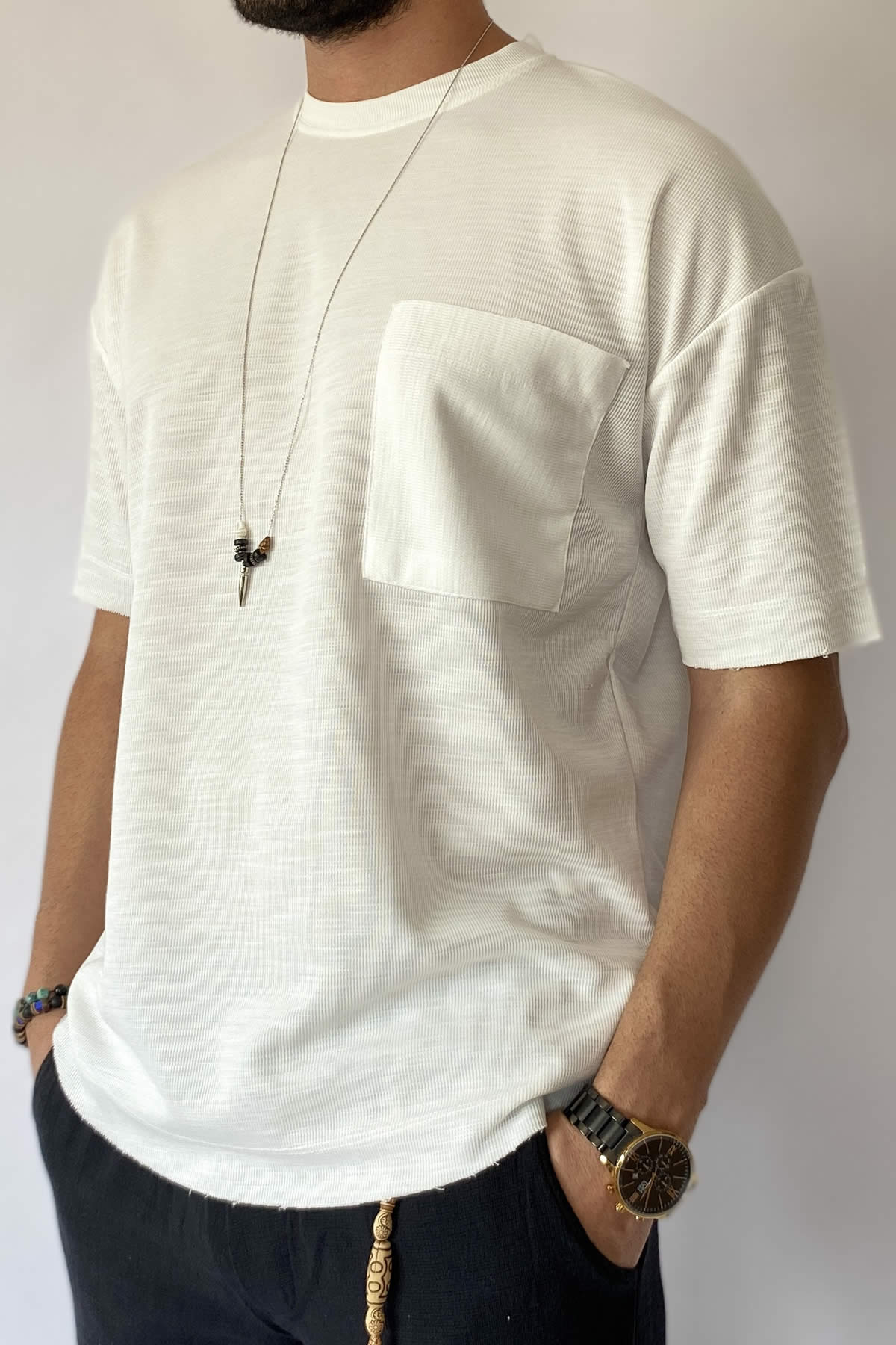 Erkek Yazlık Oversize Beyaz Erkek Tişört