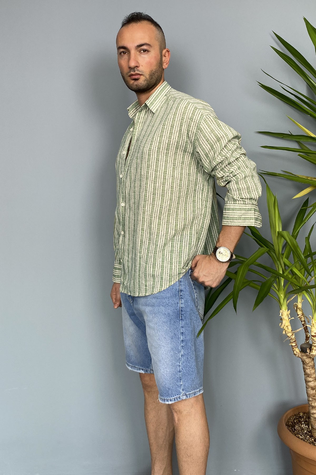  %100 Pamuk Yumuşak Dokulu Yeşil Oversize Gömlek