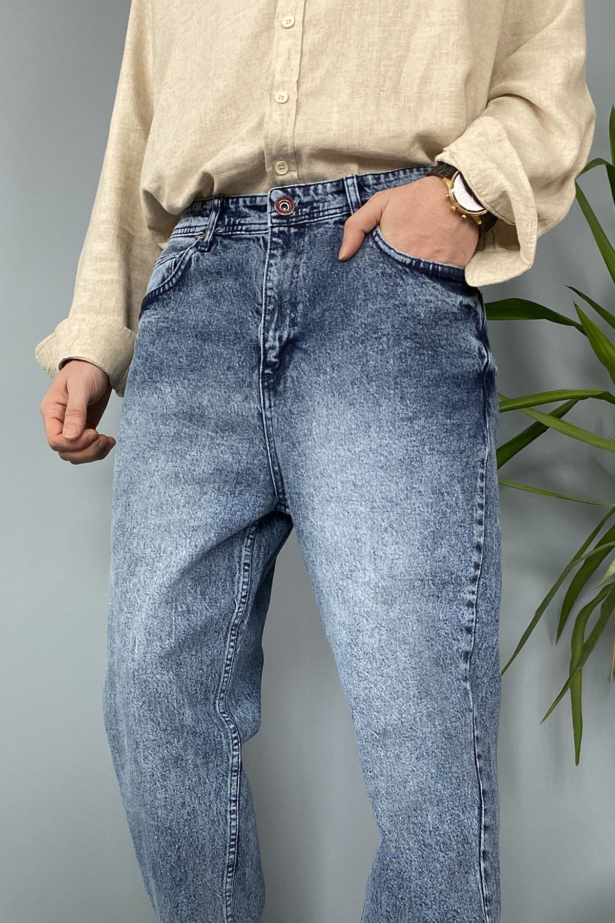  Taşlanmış Mavi Renk Boyfriend Kot Pantolon
