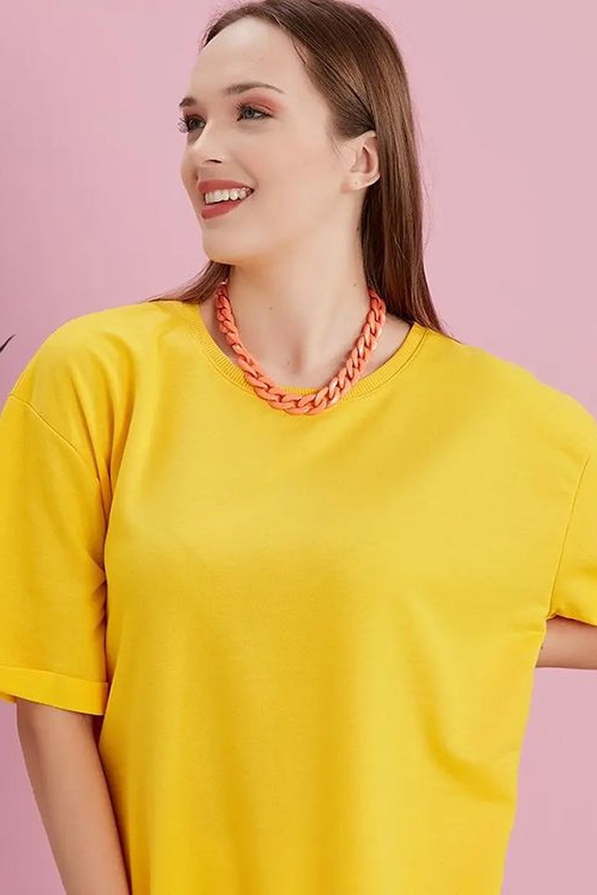  Yırtmaçlı Duble Kol Geniş Bisiklet Yaka Oversize Sweatshirt