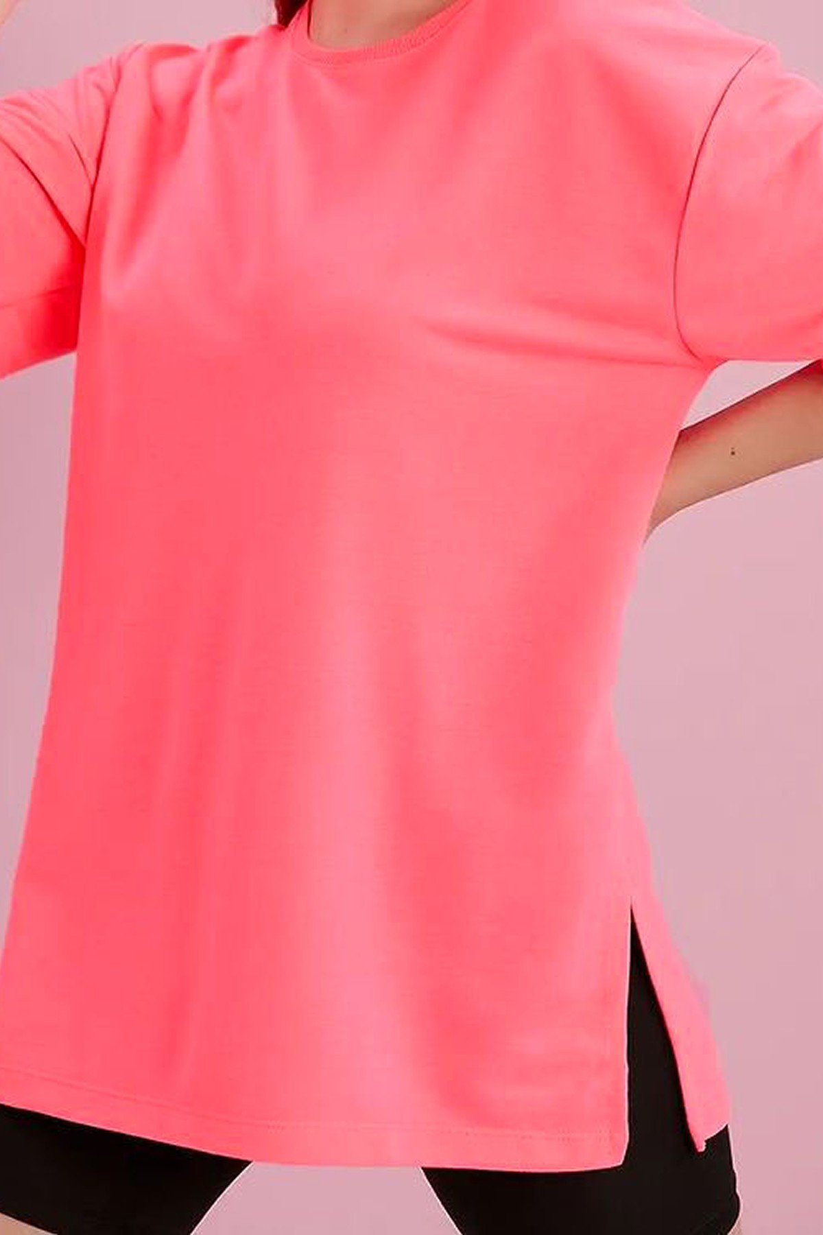  Yırtmaçlı Duble Kol İki İplik Bisiklet Yaka Oversize Sweatshirt