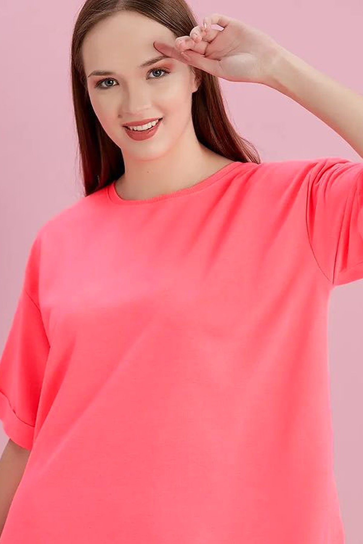 Yırtmaçlı Duble Kol İki İplik Bisiklet Yaka Oversize Sweatshirt