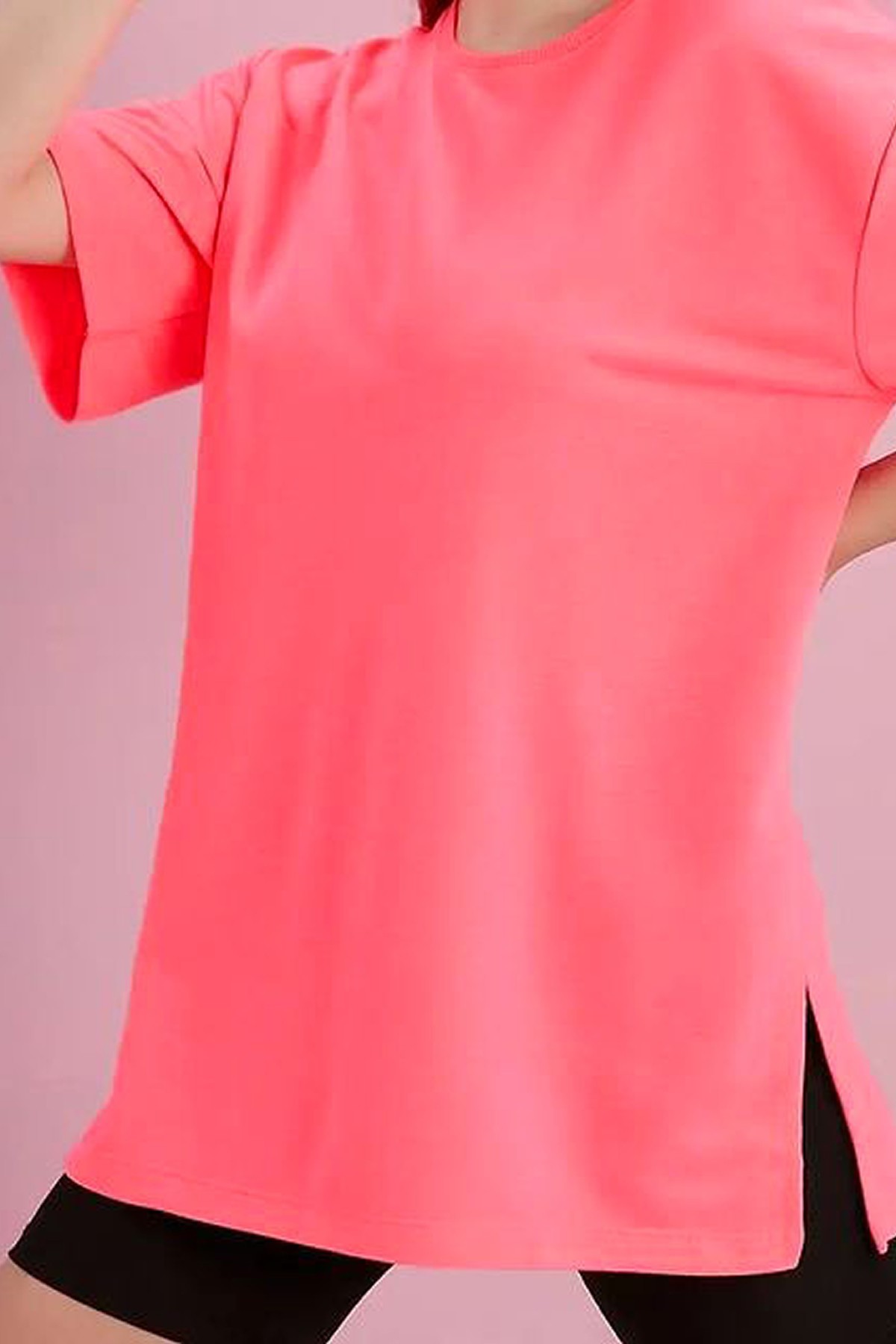  Yırtmaçlı Duble Kol İki İplik Bisiklet Yaka Oversize Sweatshirt