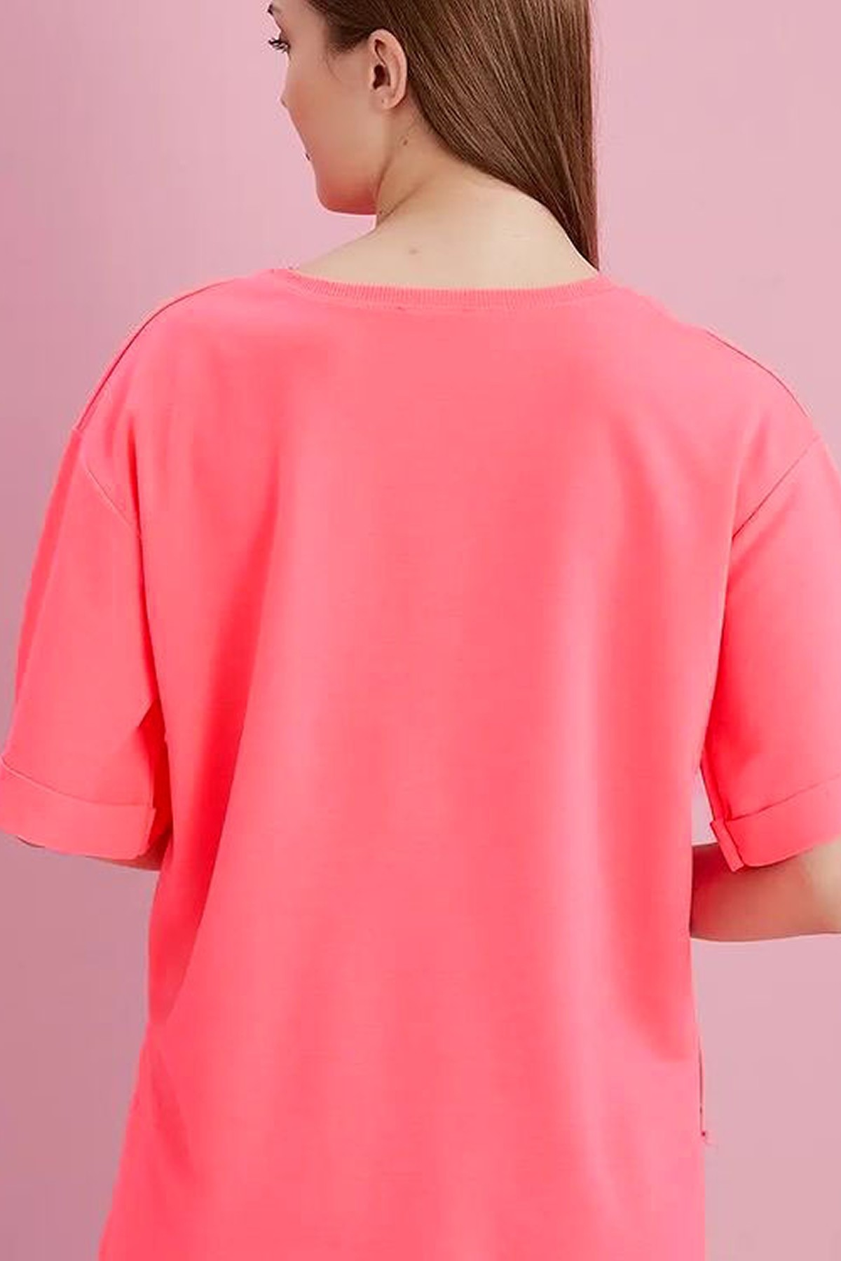  Yırtmaçlı Duble Kol İki İplik Bisiklet Yaka Oversize Sweatshirt