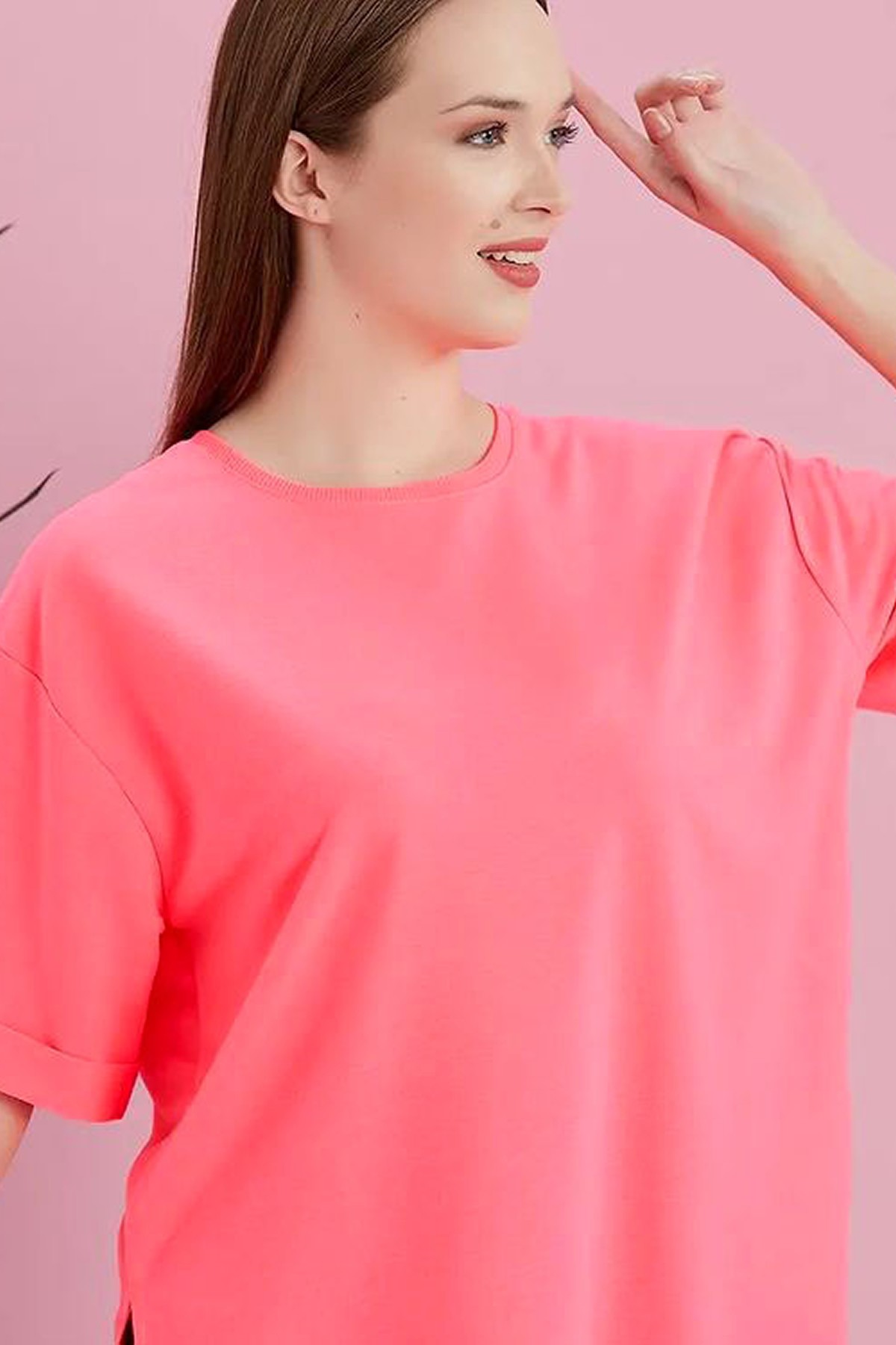  Yırtmaçlı Duble Kol İki İplik Bisiklet Yaka Oversize Sweatshirt