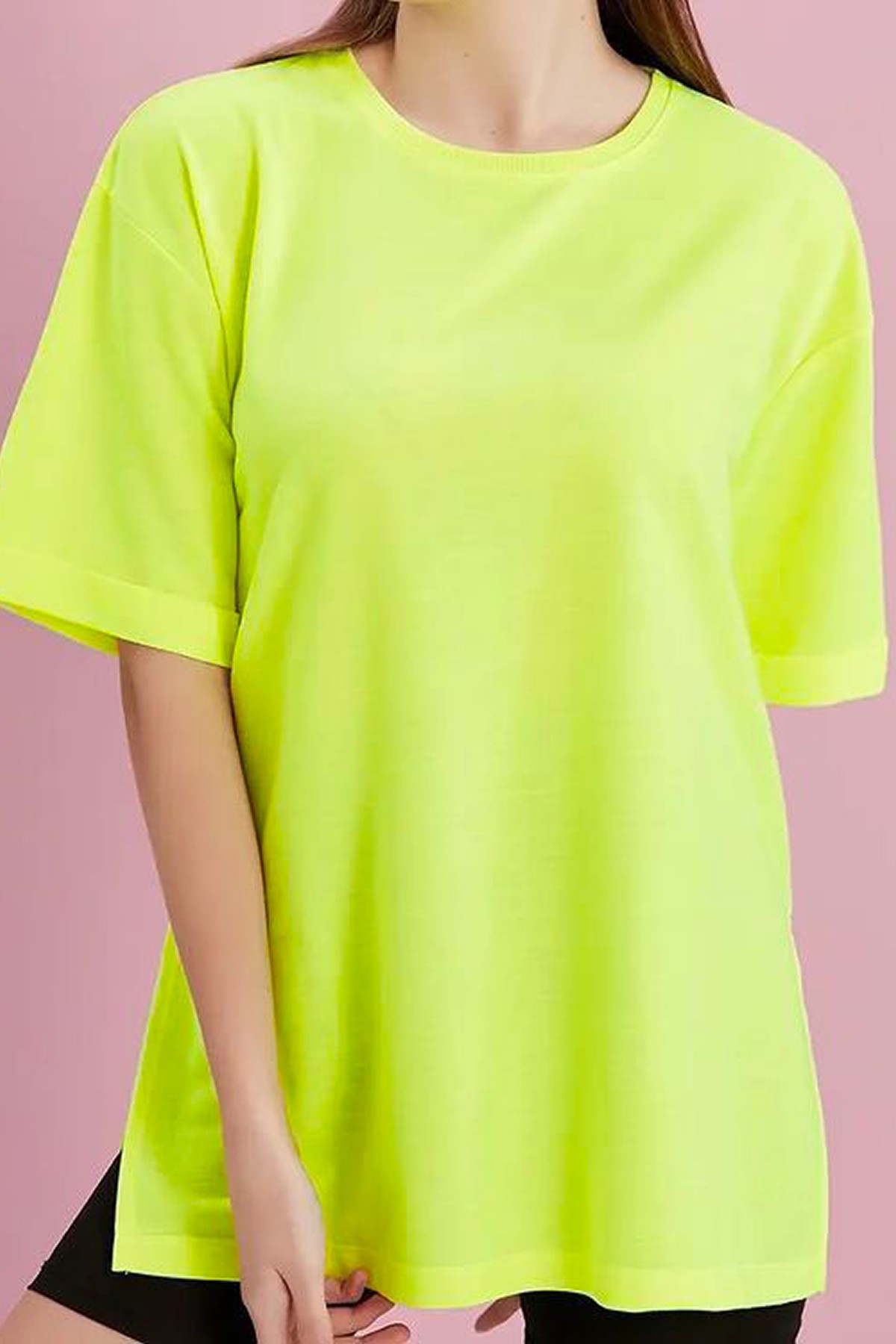  Yırtmaçlı Duble Kol Geniş Bisiklet Yaka Oversize Sweatshirt