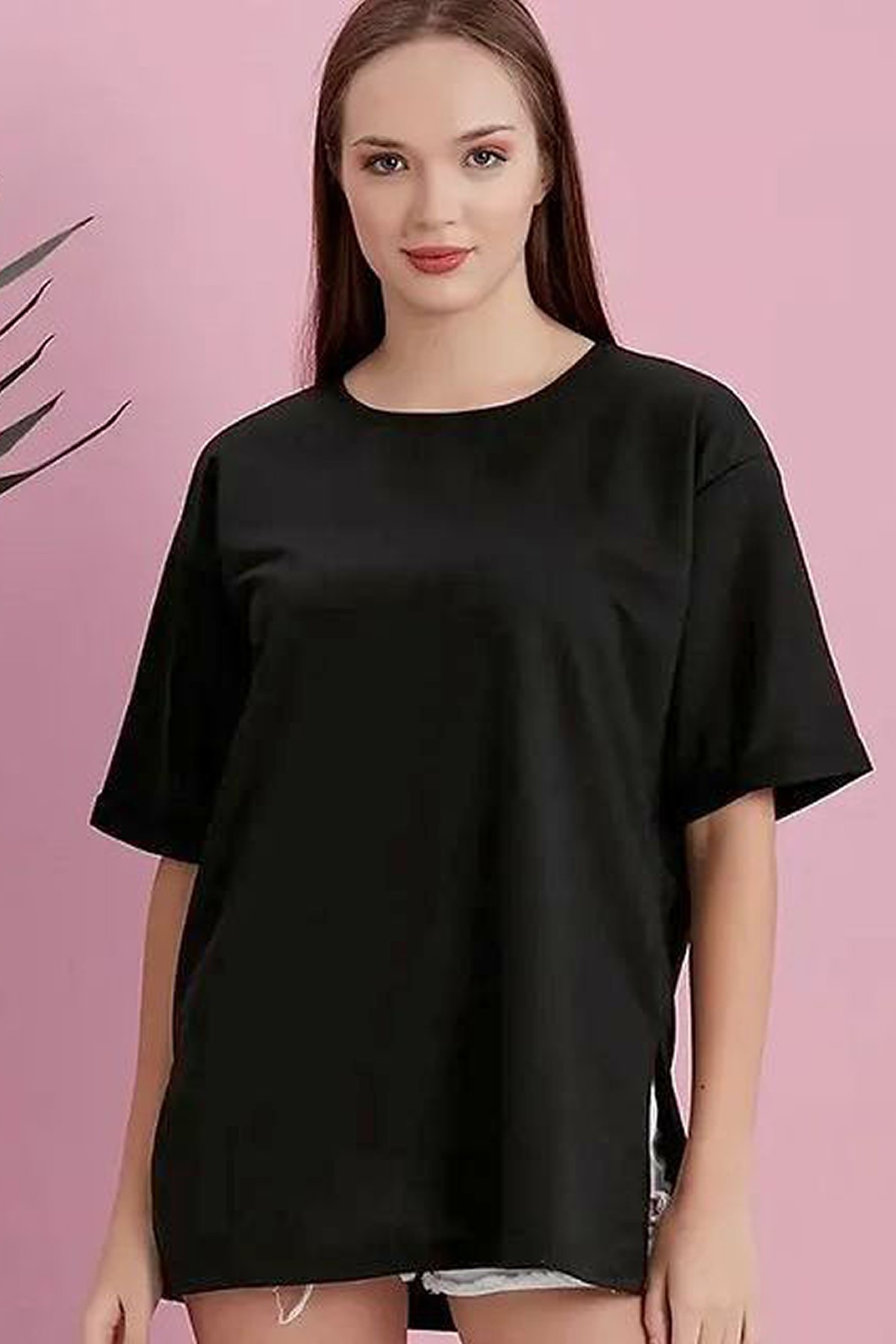  Yırtmaçlı Duble Kol Geniş Bisiklet Yaka Oversize Sweatshirt