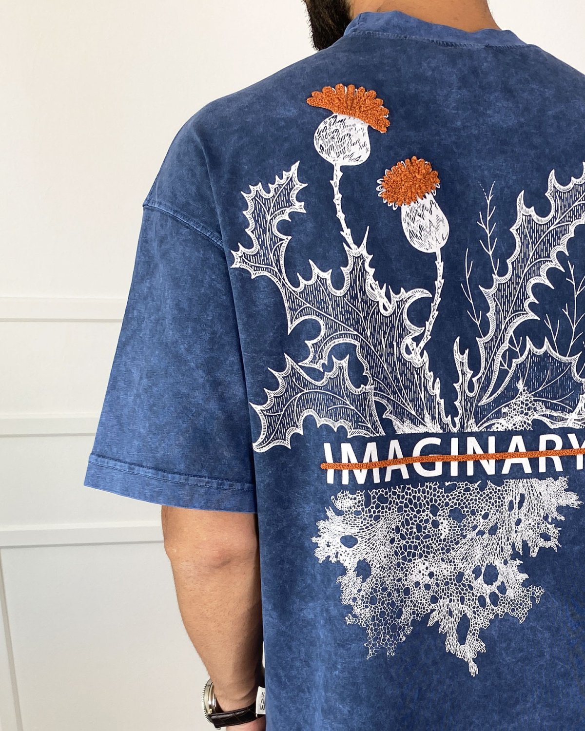 Bisiklet Yaka Imaginary Yıkamalı Oversize Mavi Tişört