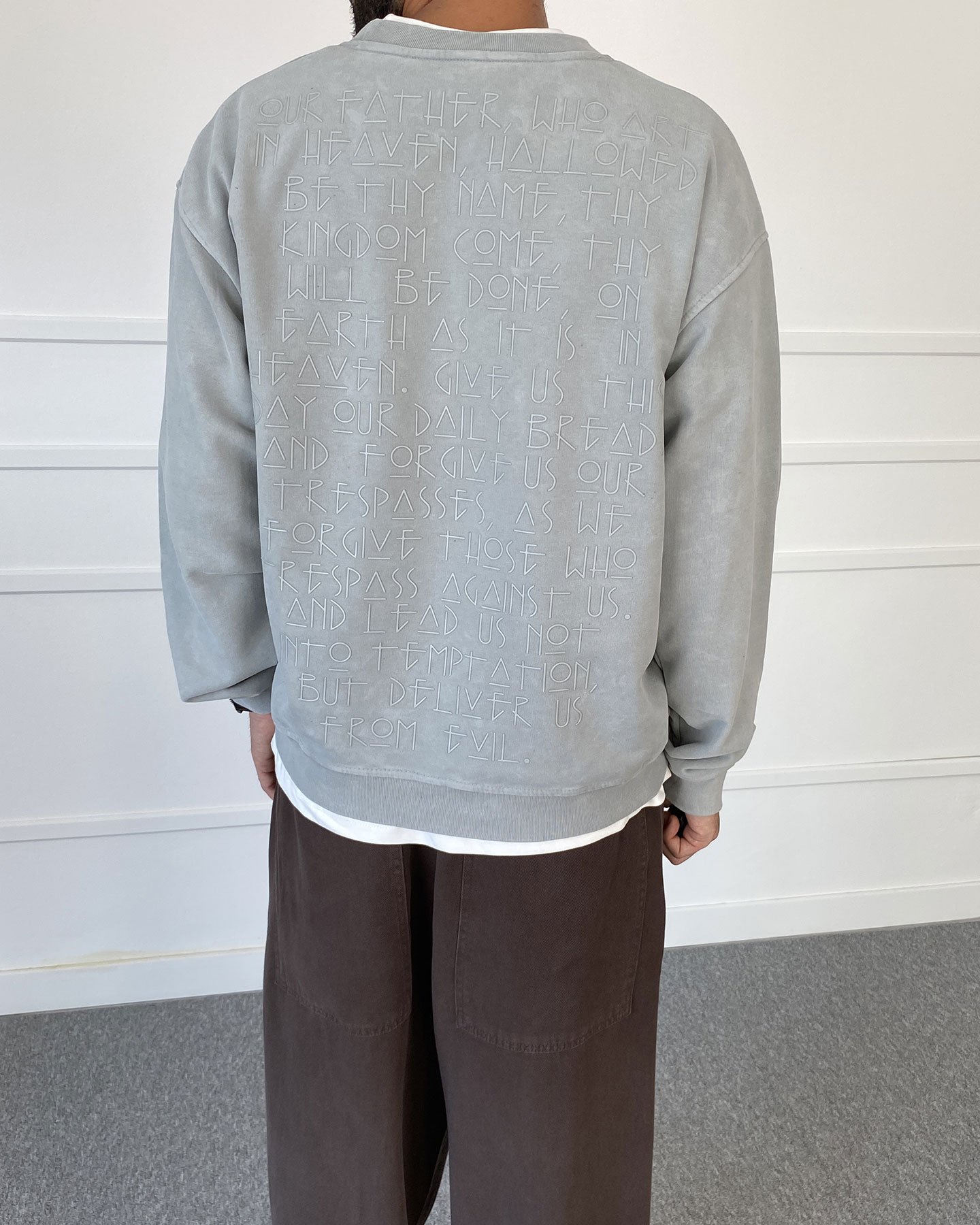 Day Baskılı Yıkamalı Bisiklet Yaka Oversize Sweatshirt Gri