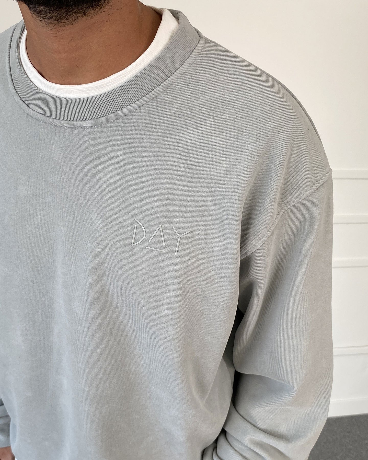 Day Baskılı Yıkamalı Bisiklet Yaka Oversize Sweatshirt Gri