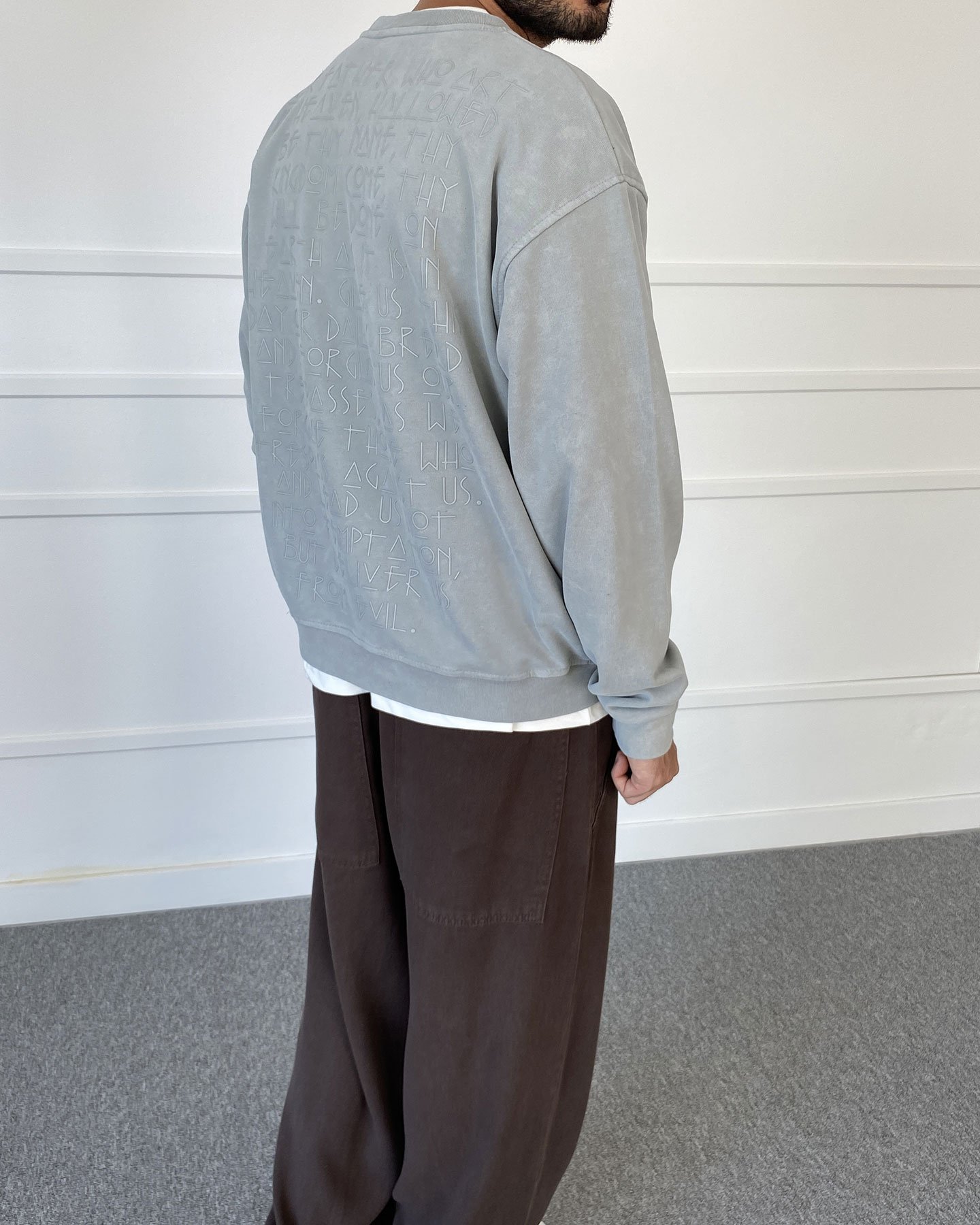 Day Baskılı Yıkamalı Bisiklet Yaka Oversize Sweatshirt Gri