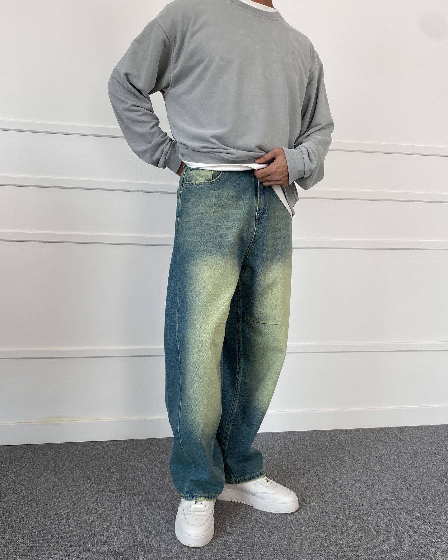 Eskitme Mavi Balon Süper Baggy Jean