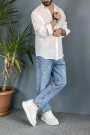 Oversize Uzun Kollu Beyaz Keten Gömlek