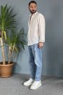 Oversize Uzun Kollu Beyaz Keten Gömlek