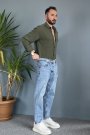 %100 Pamuk Oversize Uzun Kollu Haki Keten Gömlek